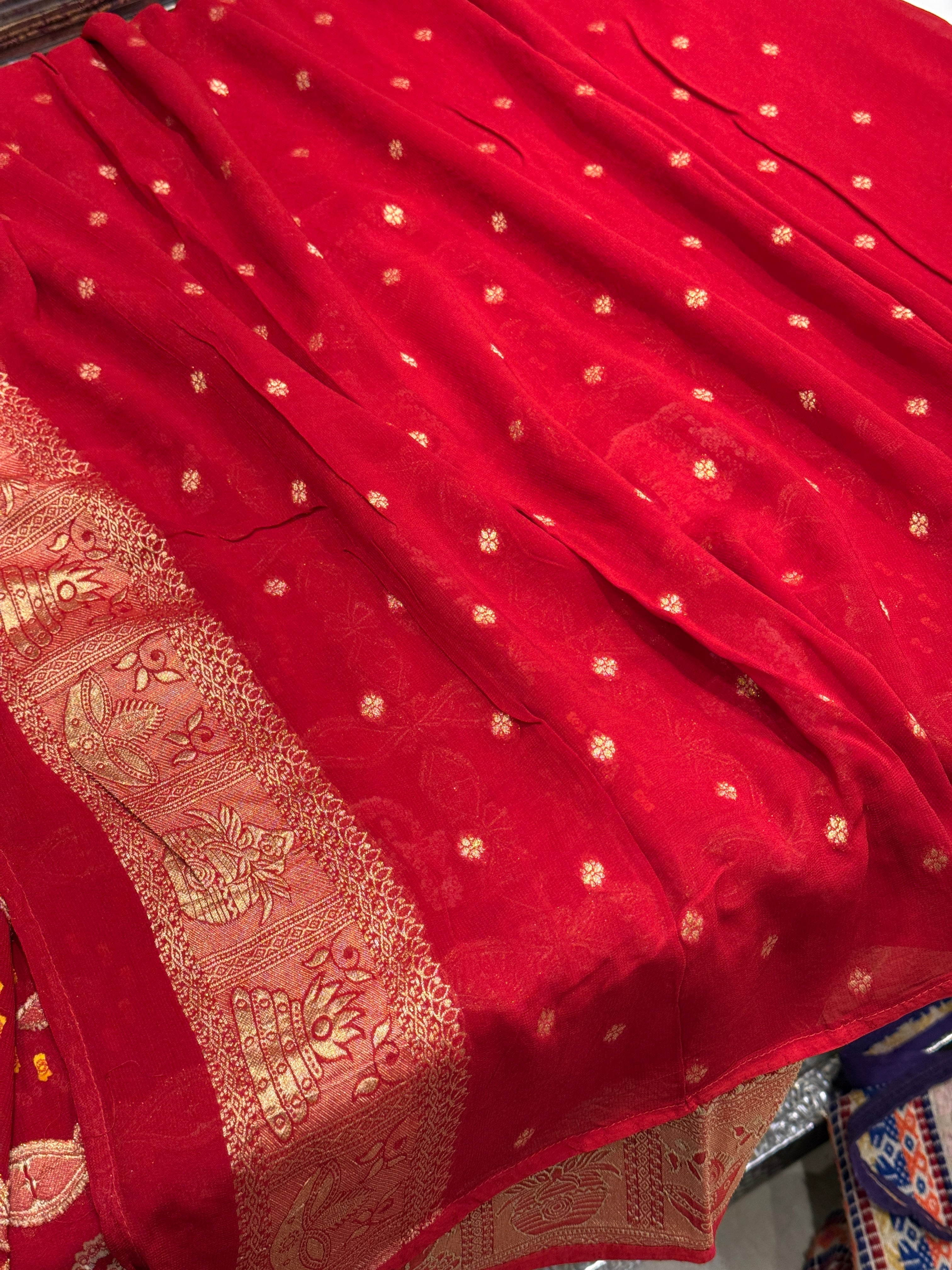 Red Woven Bandhej Georgette Gharchola Saree 3.0