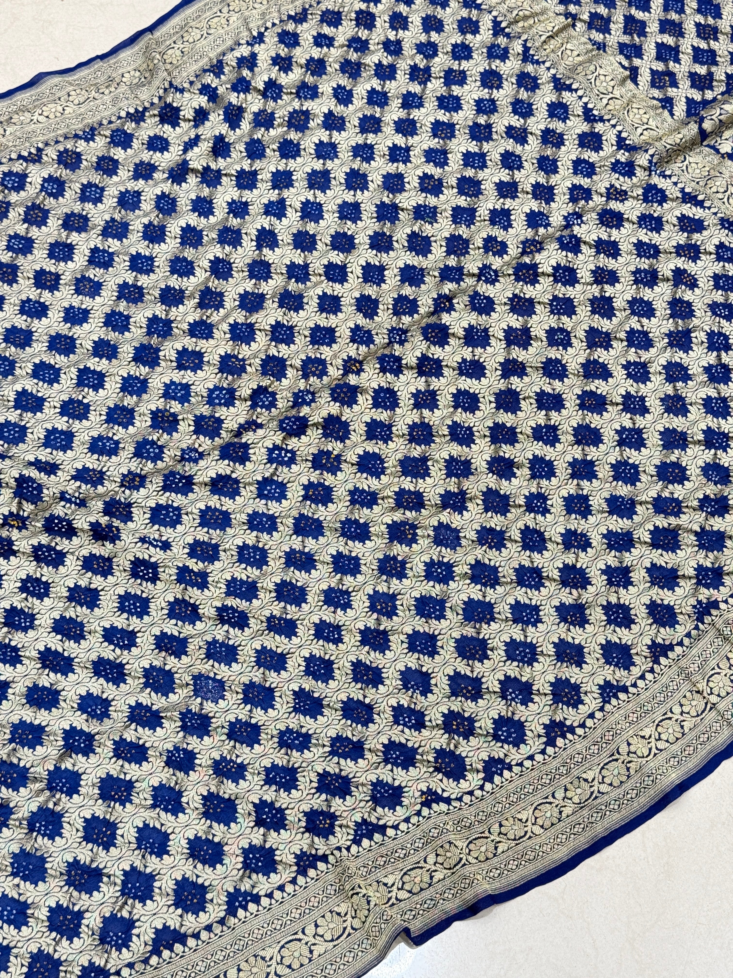 Royal Blue Bandhej Bandhini Saree