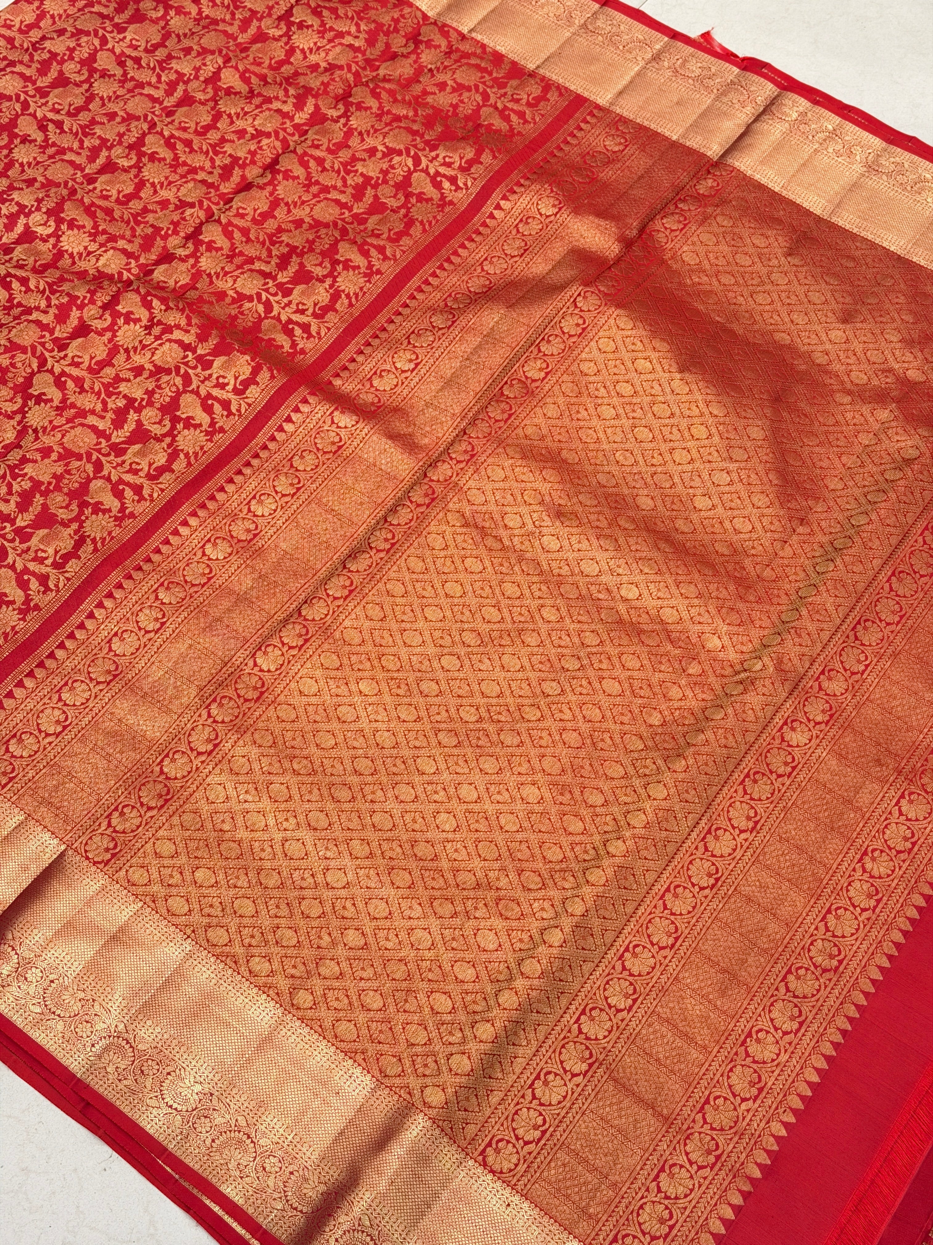 Red Shikargah Pure Silk Handloom Kanjivaram Saree