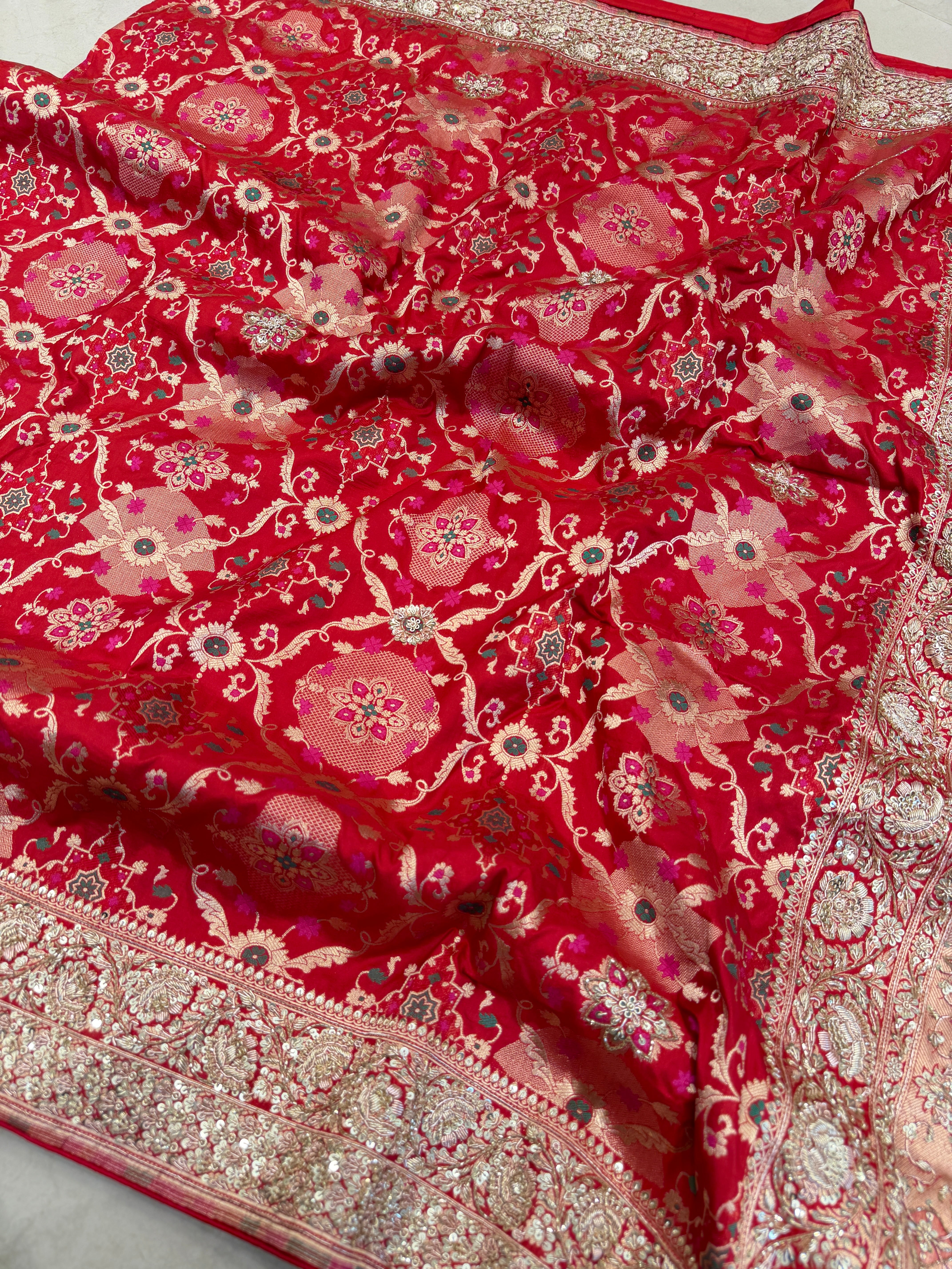 Red Meenakari Handloom Banarasi Pure Katan Zardosi Embroidery Saree