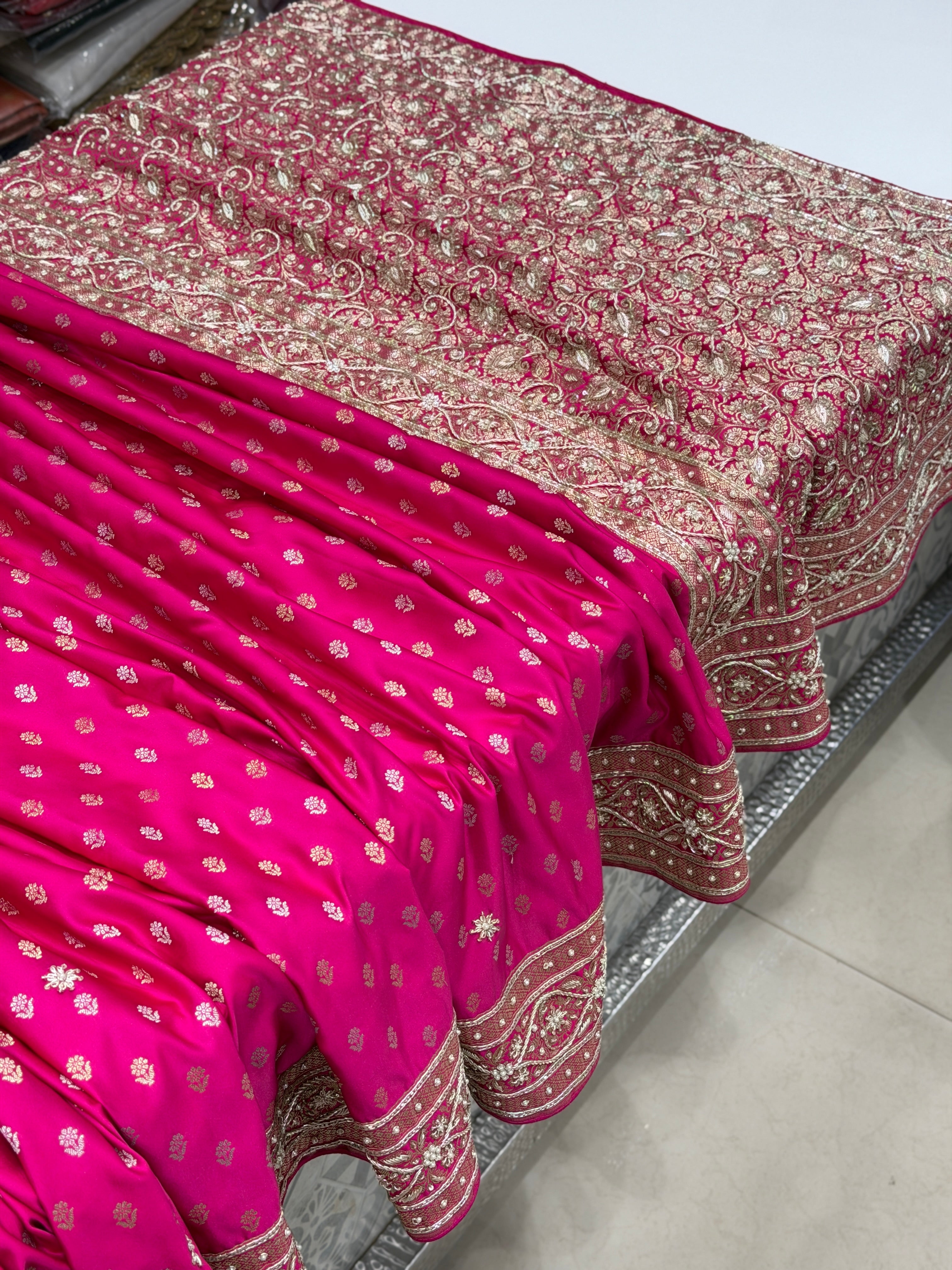 Rani Banarasi Silk Sona Roopa Buttis Zardosi Hand Embroidery Saree