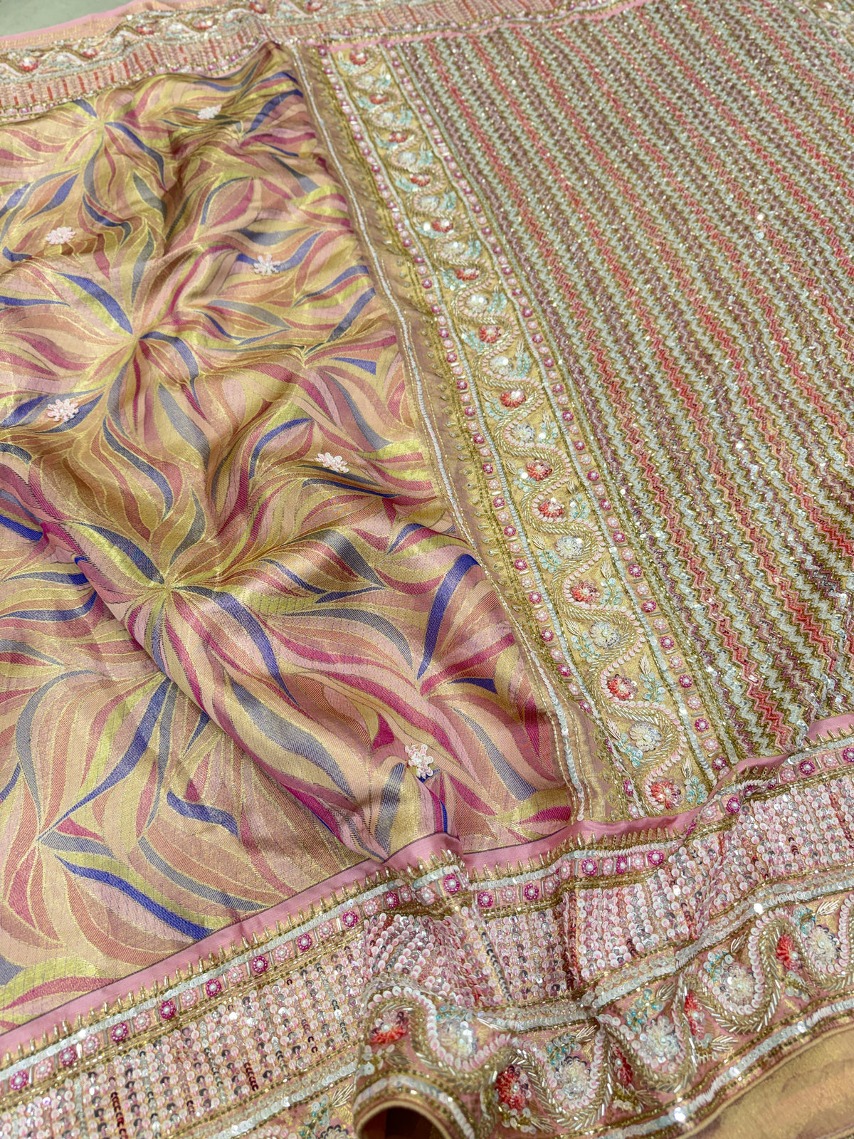 Pink Rangkat Kanjivaram Moti Zardosi Hand Embroidery Saree