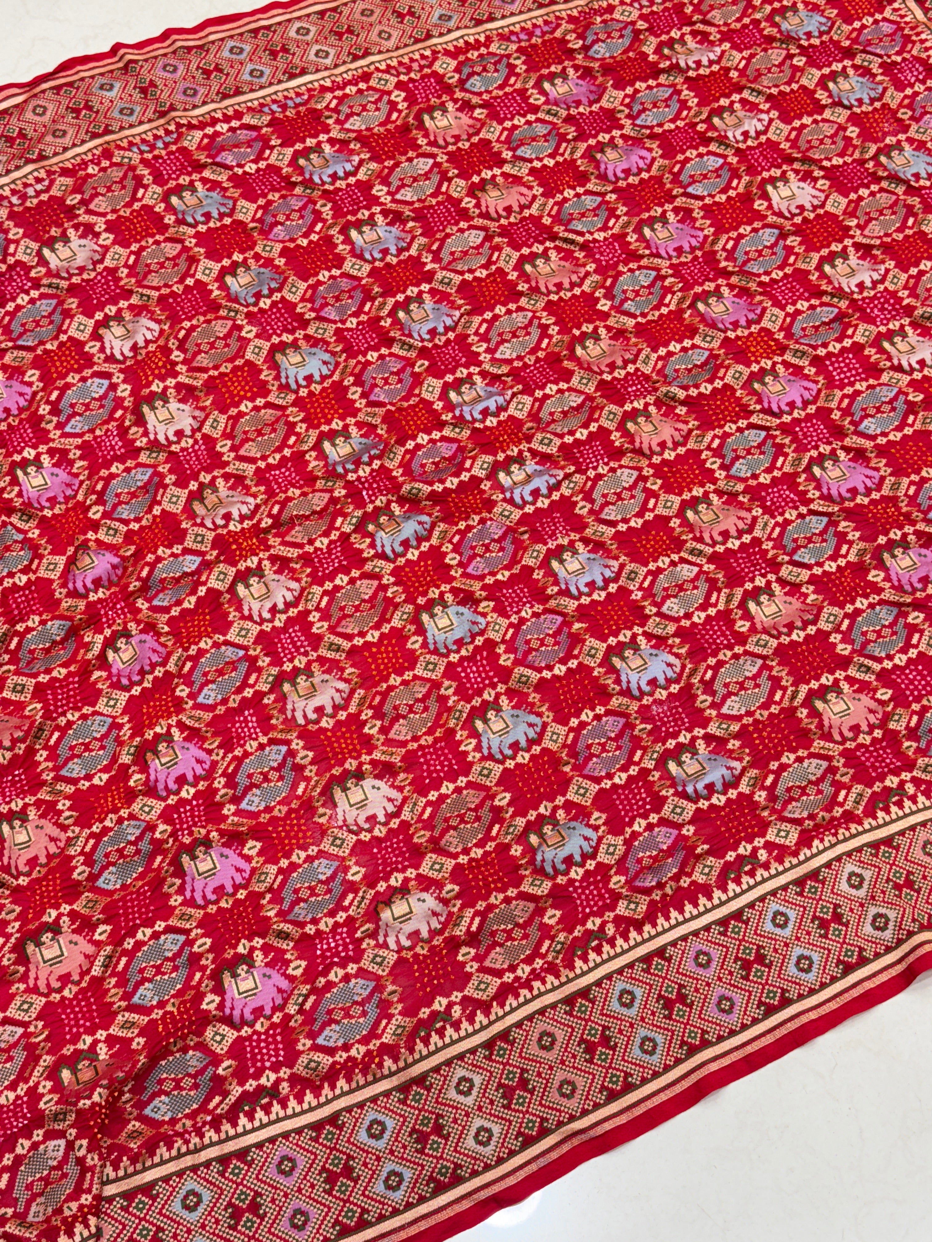Red Meenakari Patola Bandhej Saree