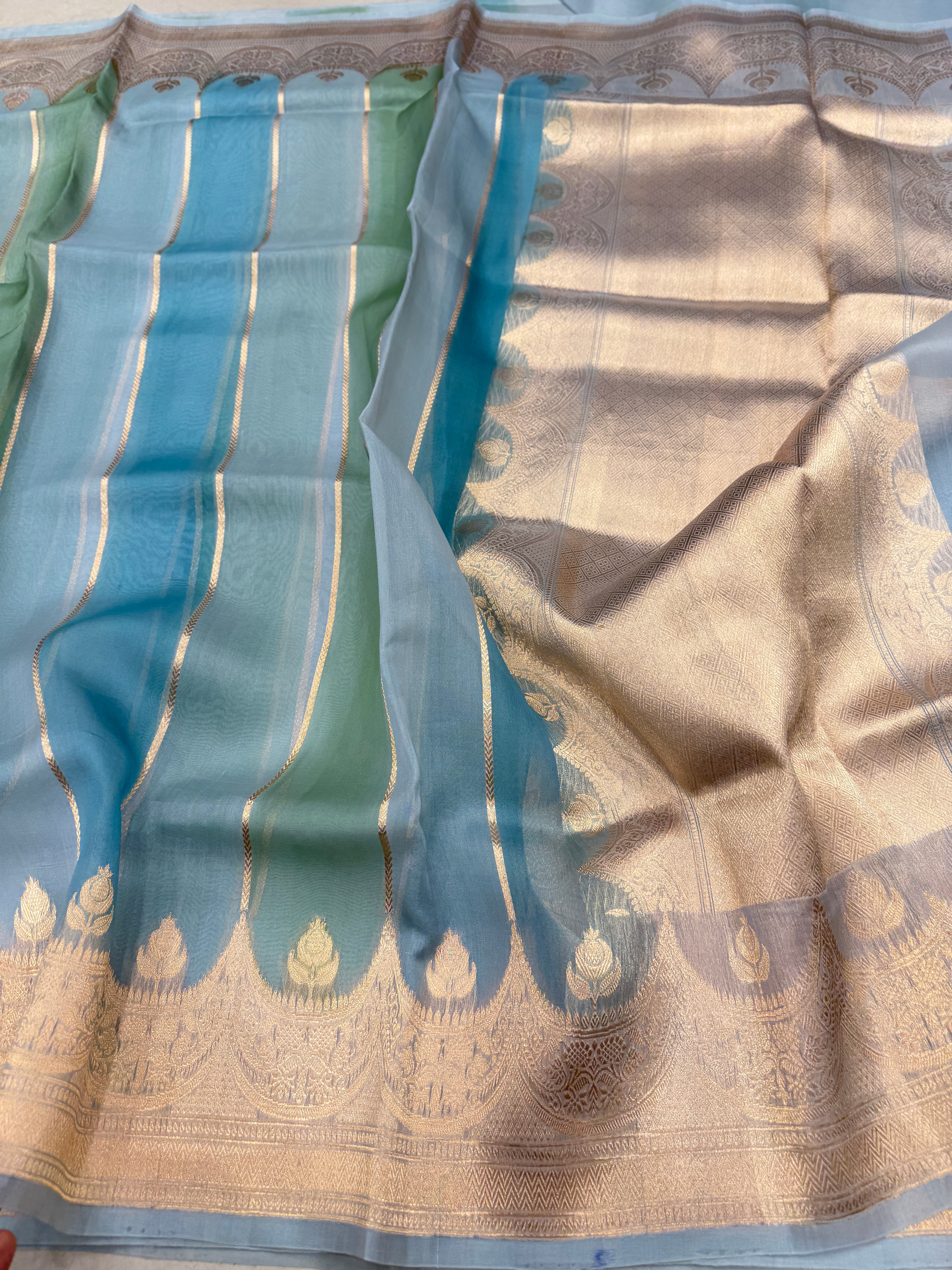 Contemporary Rangkat Brush Dye Handloom Kora Silk Saree