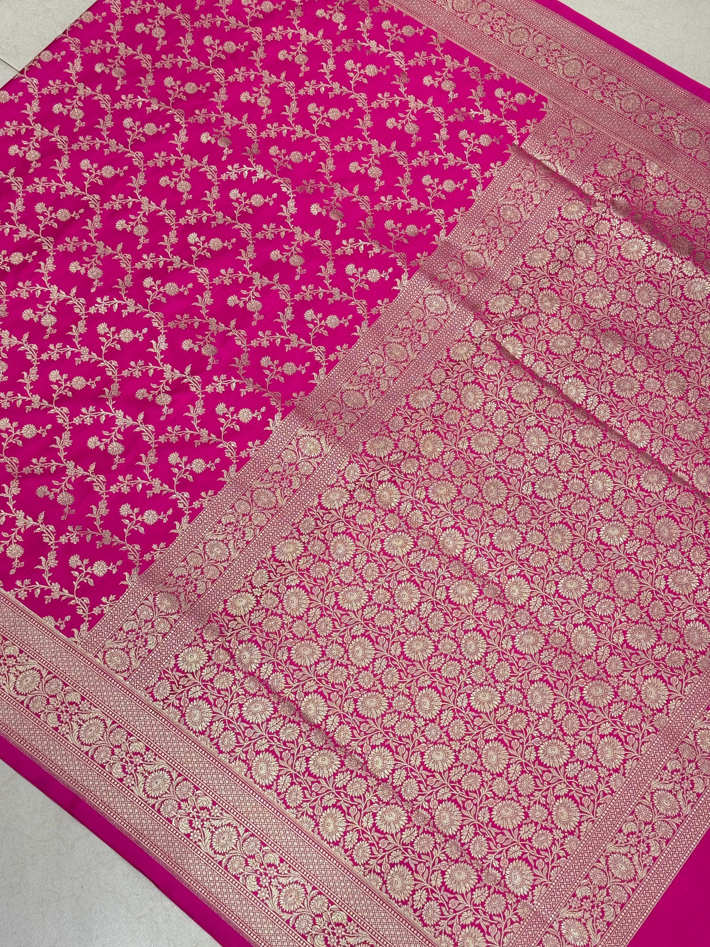 Rani Banarasi Silk Flower Border Jaal Saree