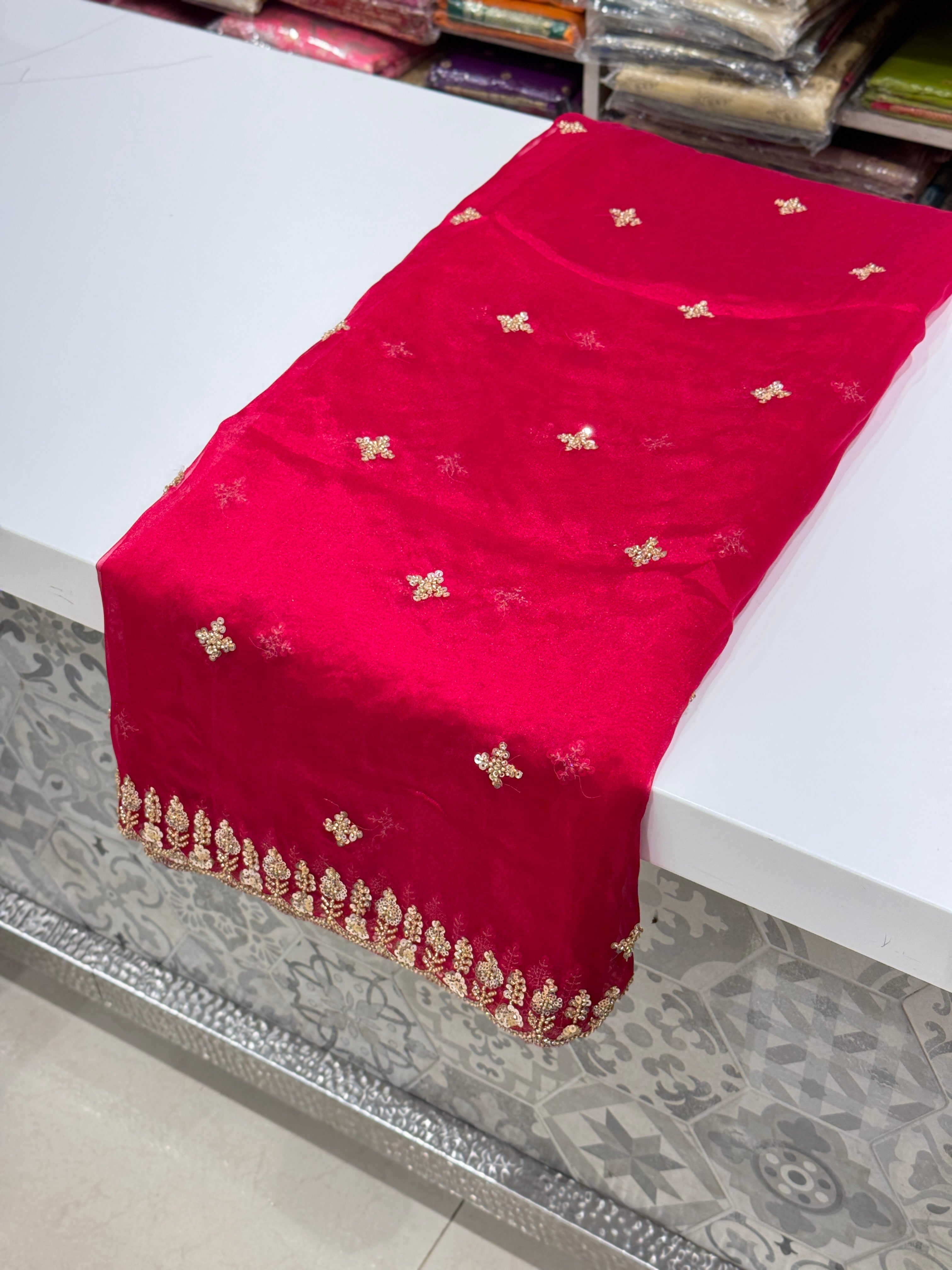 Rani Pink Tissue Organza Heavy Blouse Saree