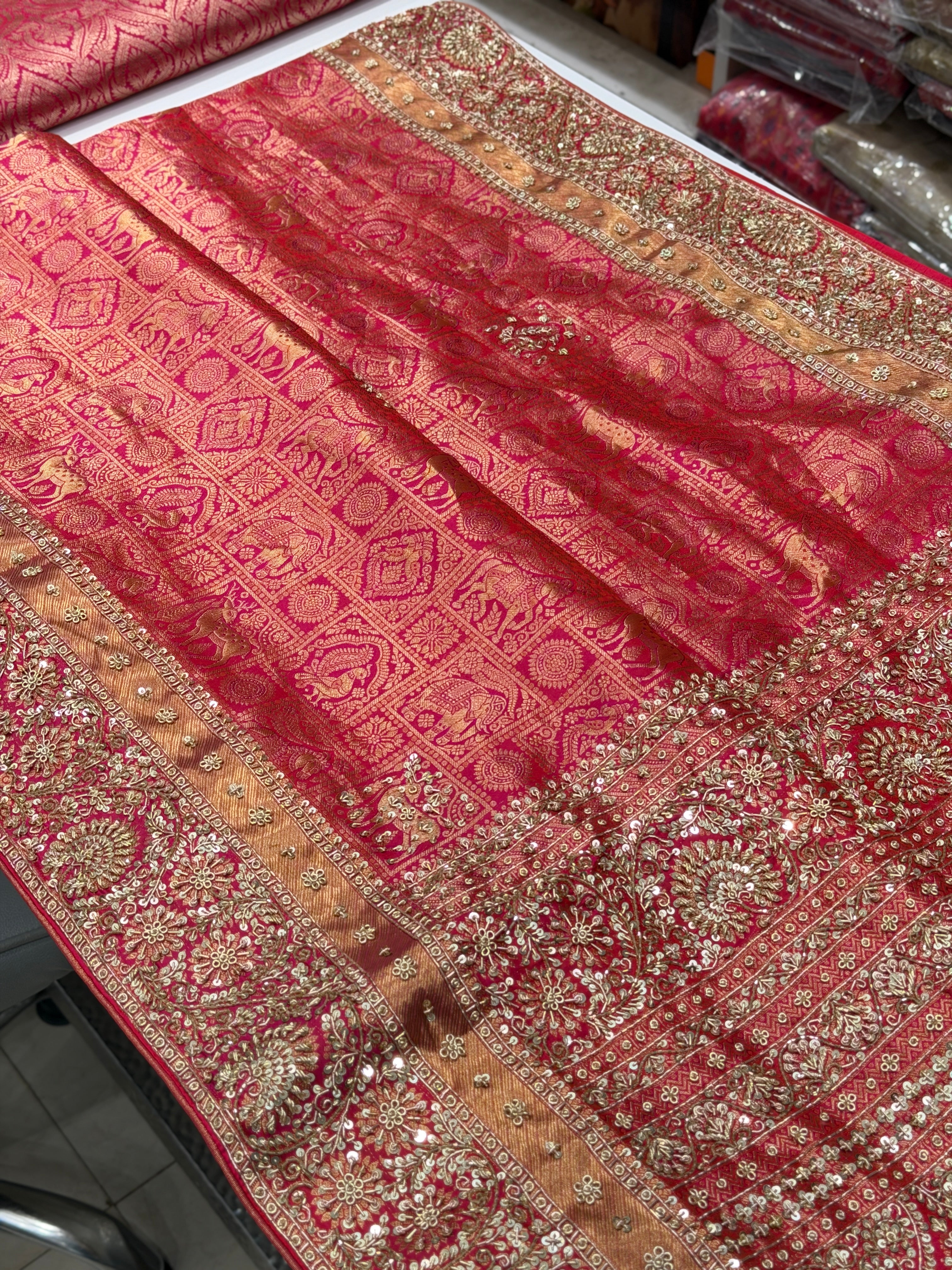 Rani Pink Shikara Kanjivaram Hand Embroidery Zardosi Saree