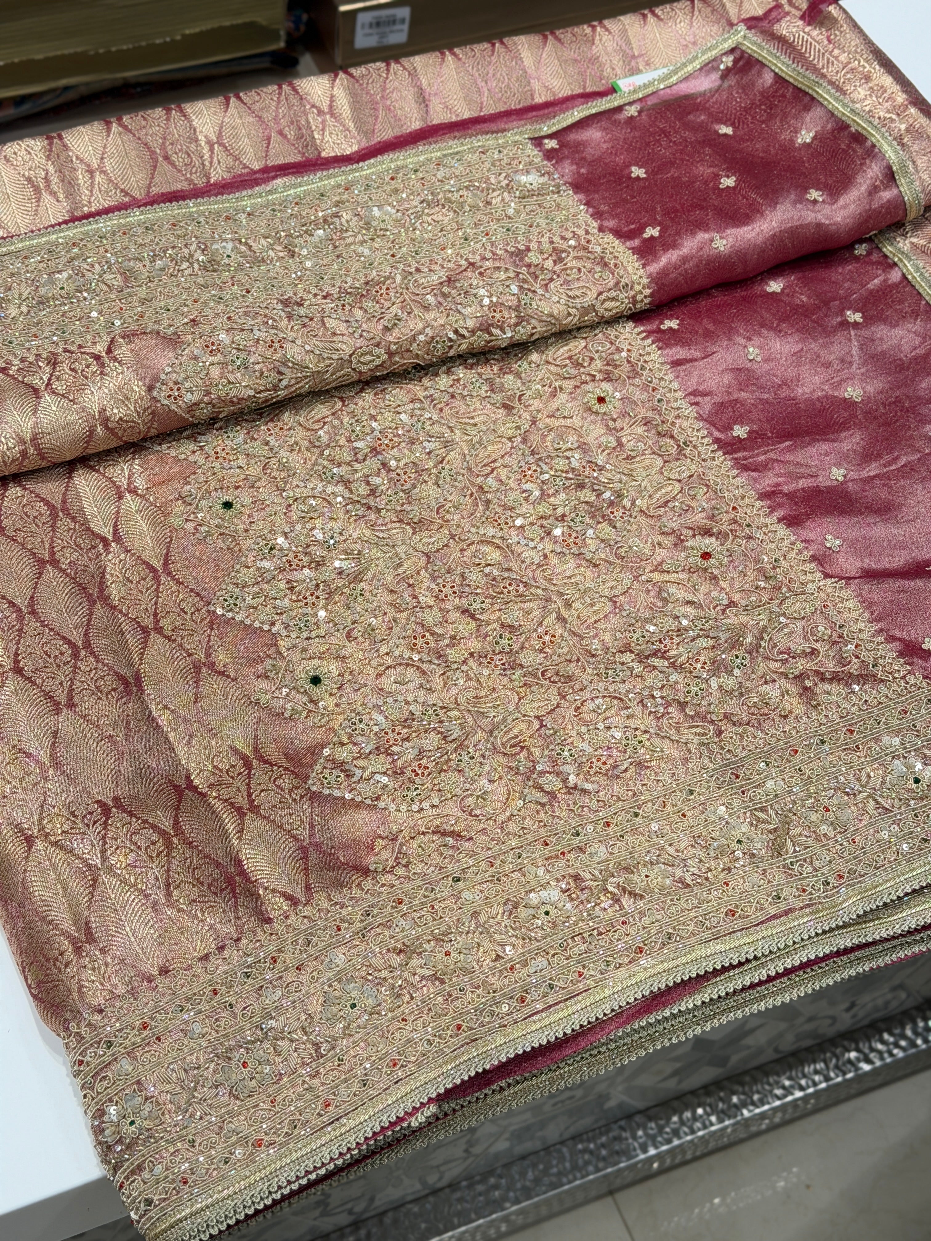 Red Tissue Kanjivaram Contemporary Hand Embroidery Saree