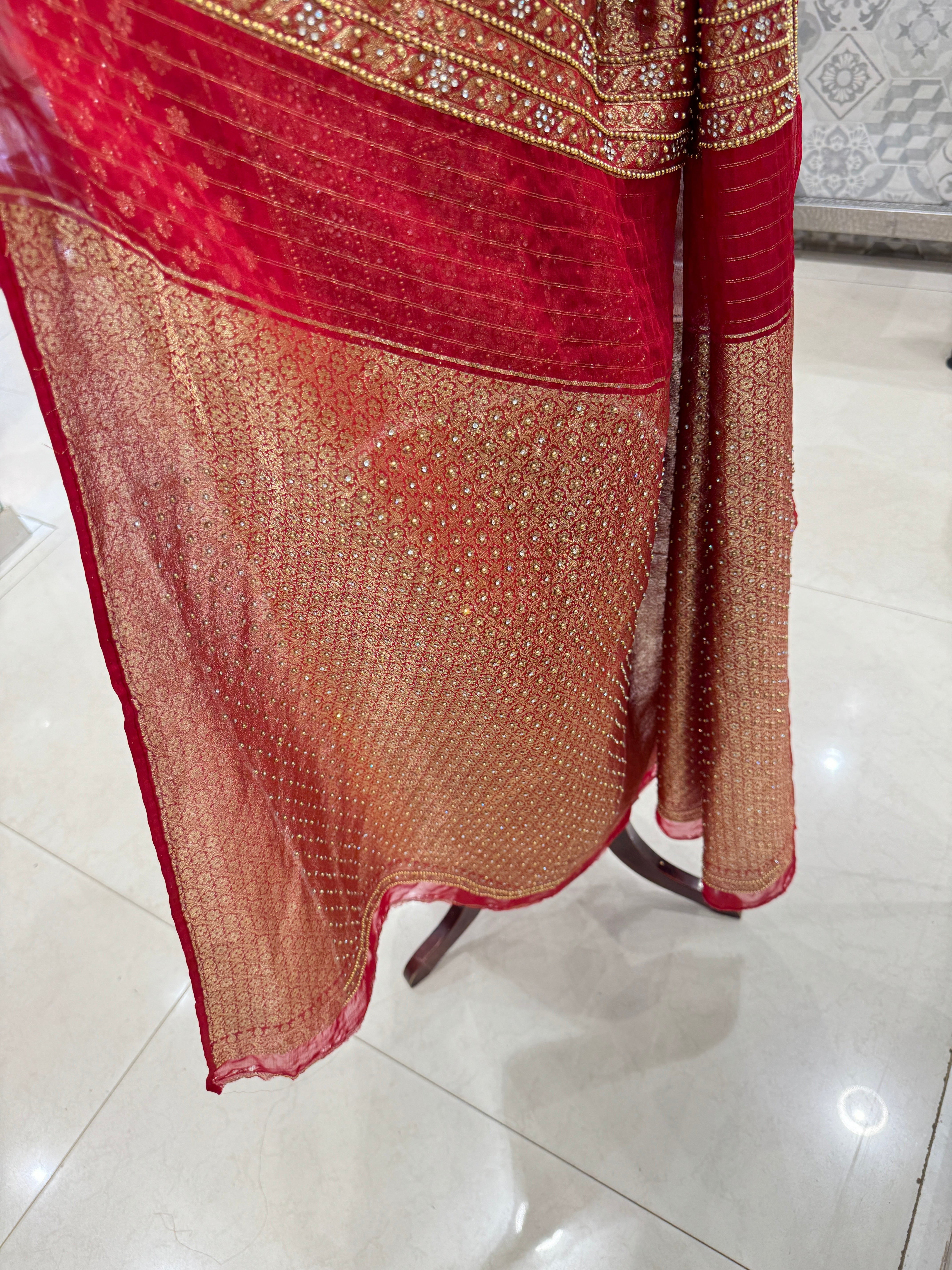 Red Banarasi Georgette Suit Piece