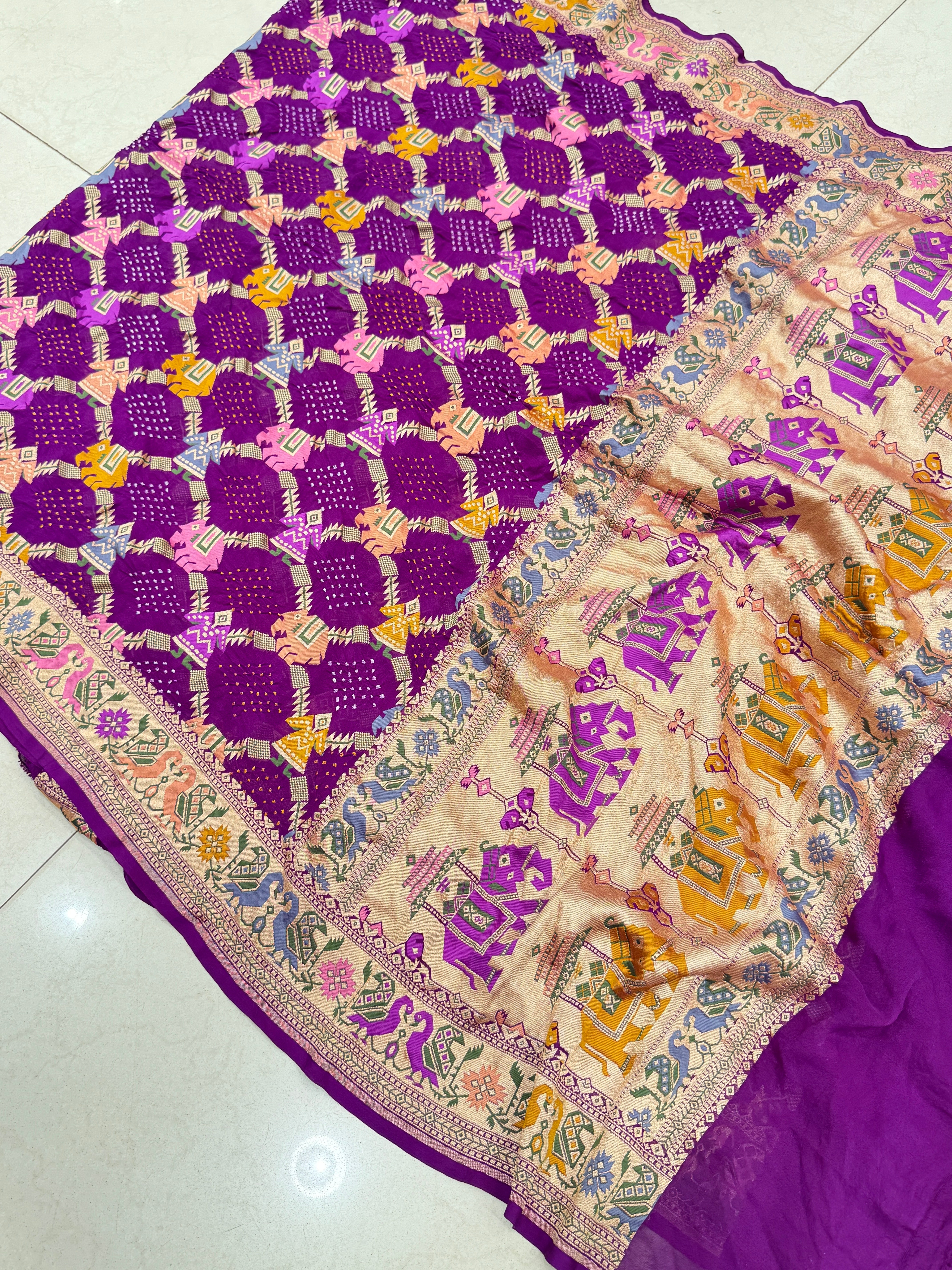 Violet Meenakari Handloom Bandhej Saree Patola Weave