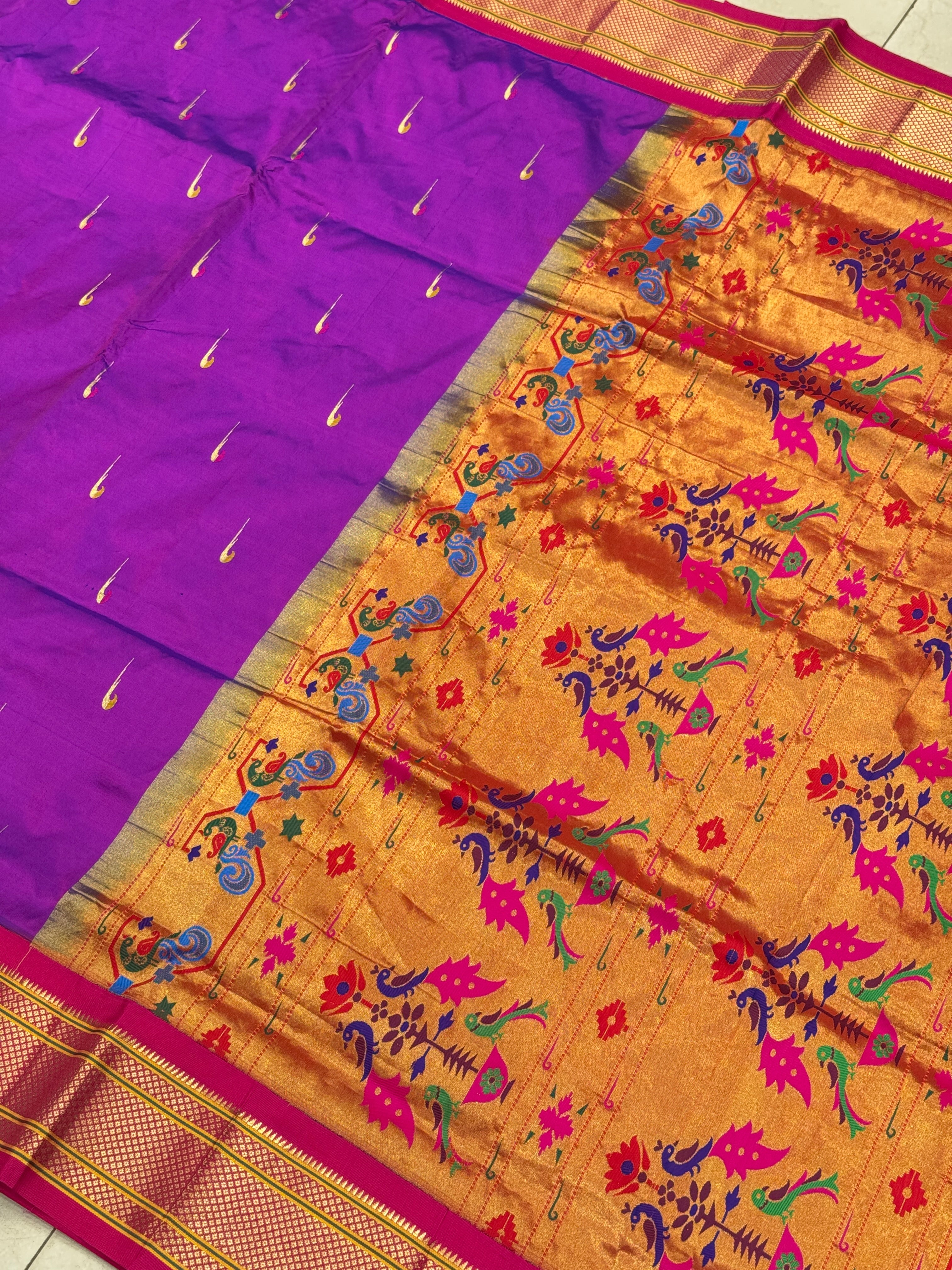 Violet Muniya Butti Pure Silk Paithani Saree