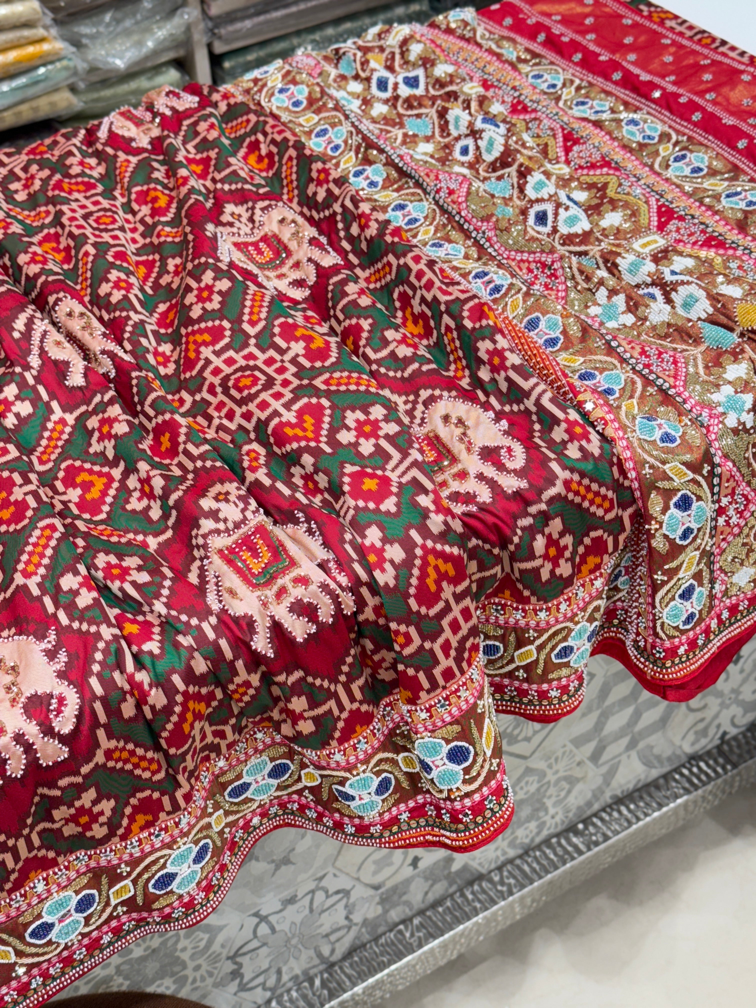 Maroon Patola Moti Zardosi Embroidery Saree