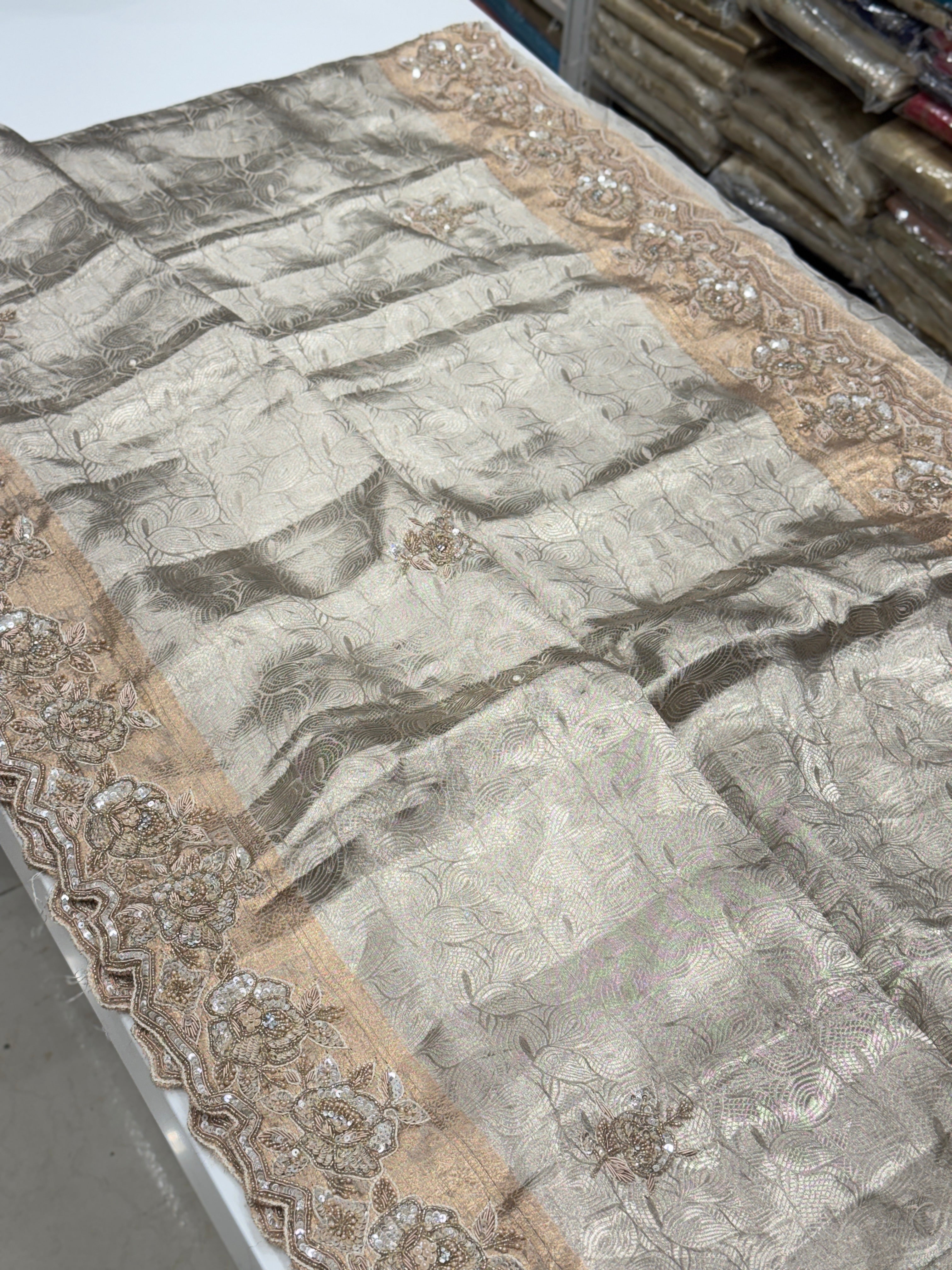 Silver Tissue Kanjivaram Hand Embroidery Contemporary Style Saree
