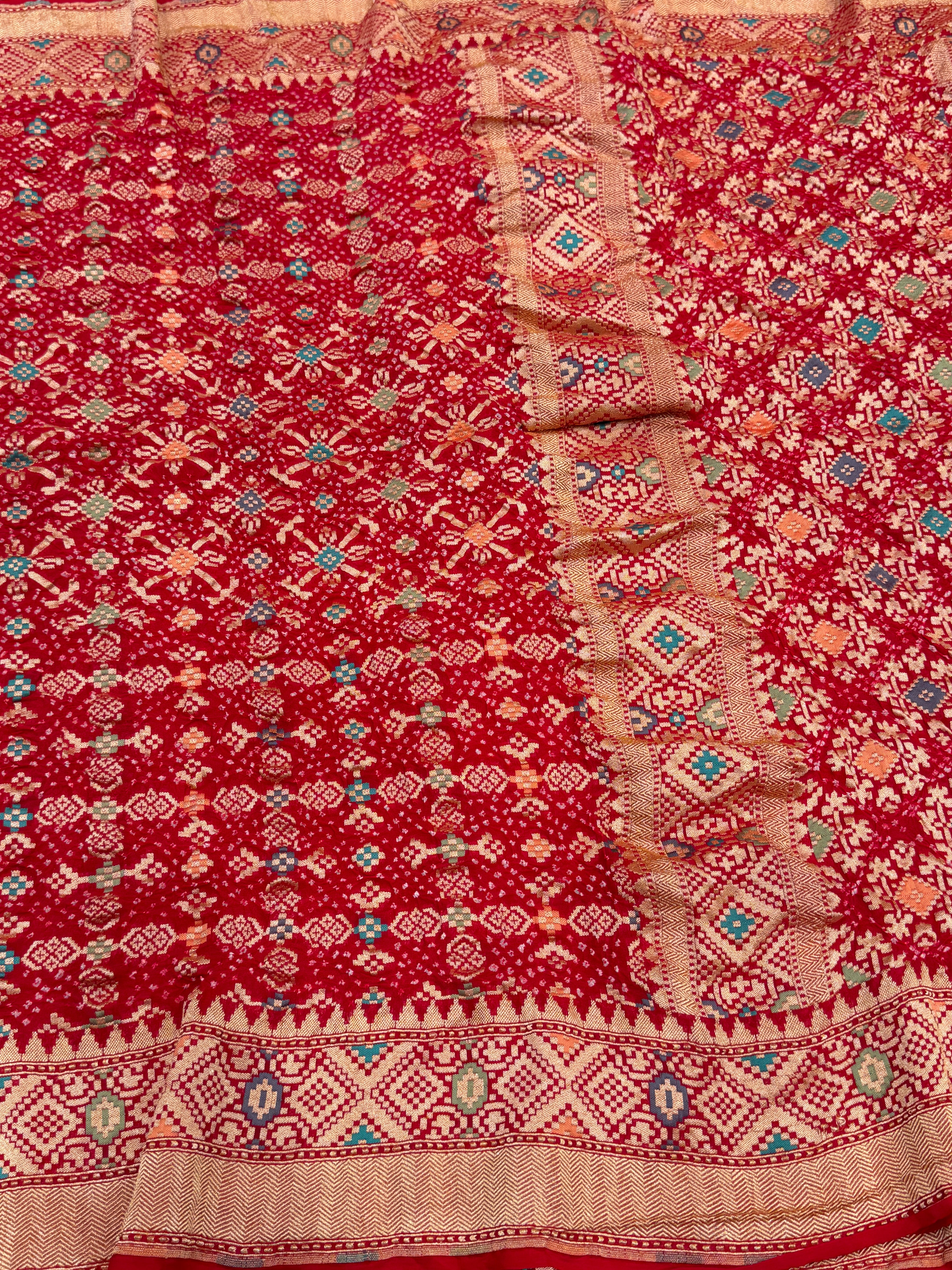 Red Bandhej Meenakari Bandhej Patola Weave Saree