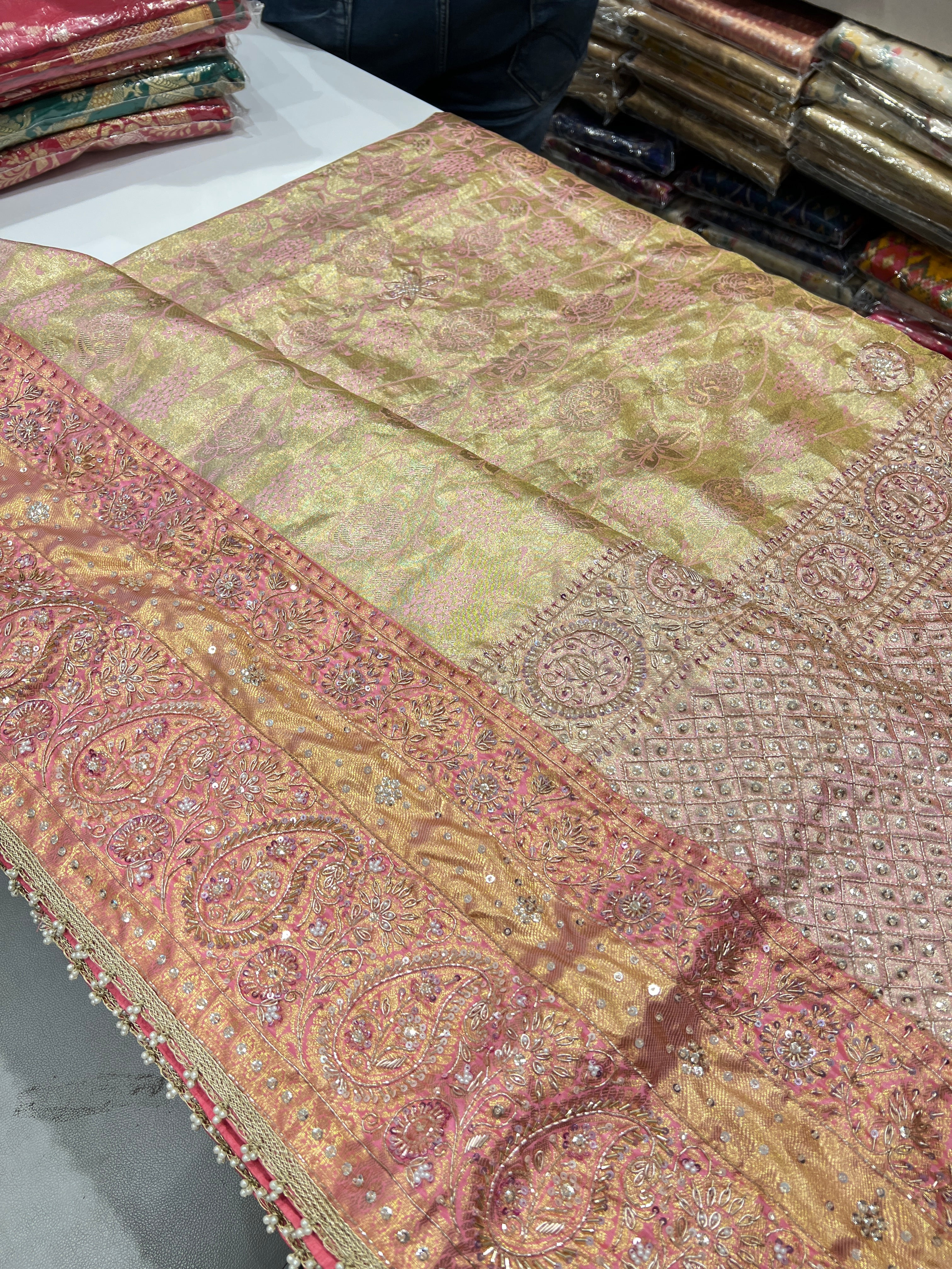 Kanjivaram Tissue Hand Embroidery Saree