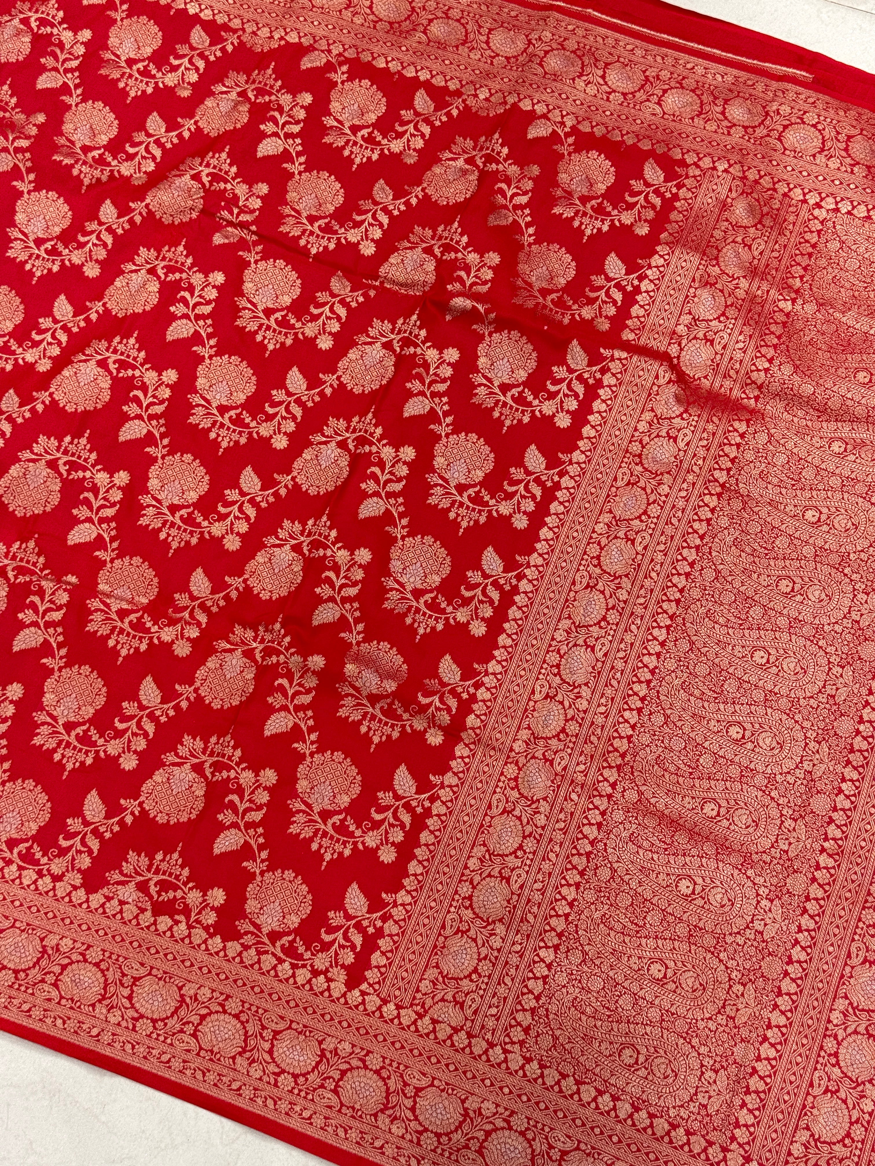 Red Banarasi Silk Big Butta Jaal Saree