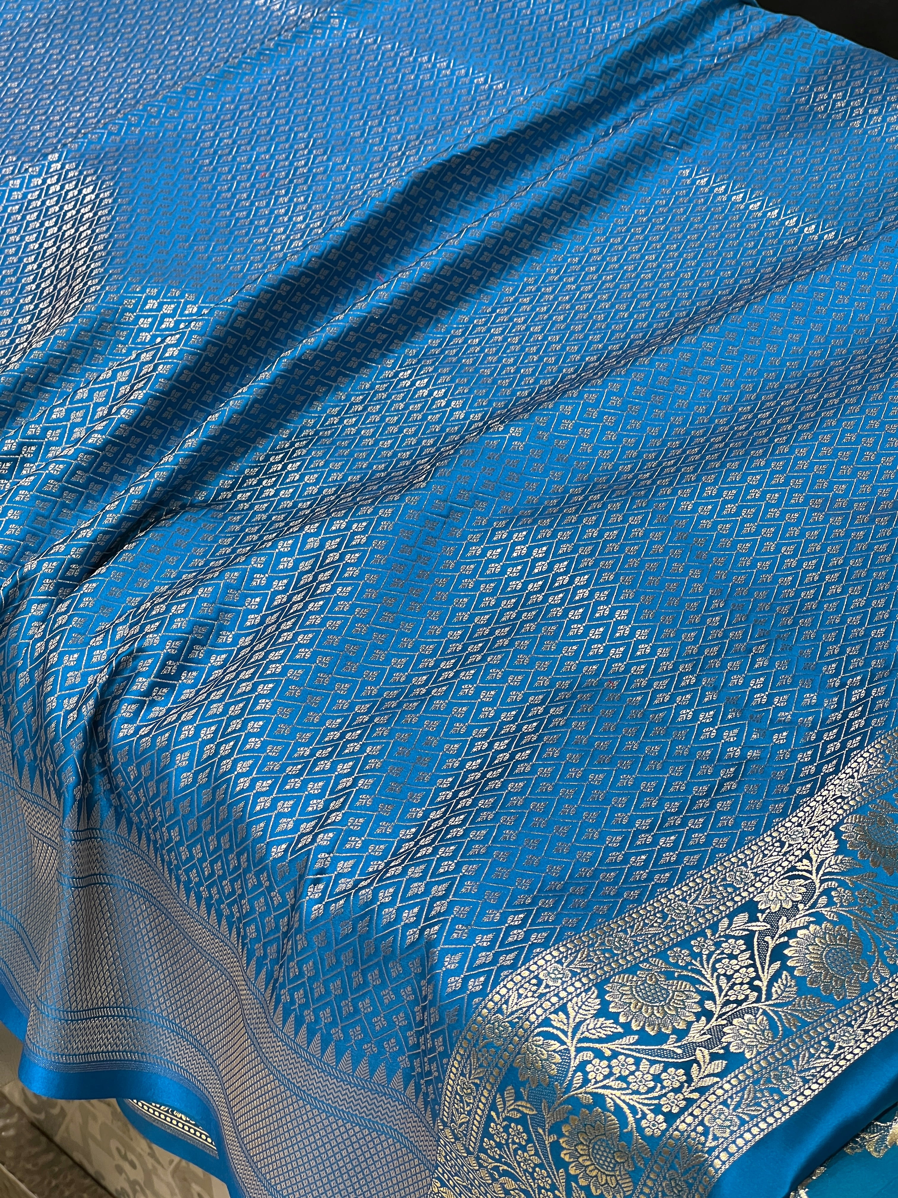 Blue Banarasi Upside Down Border Saree