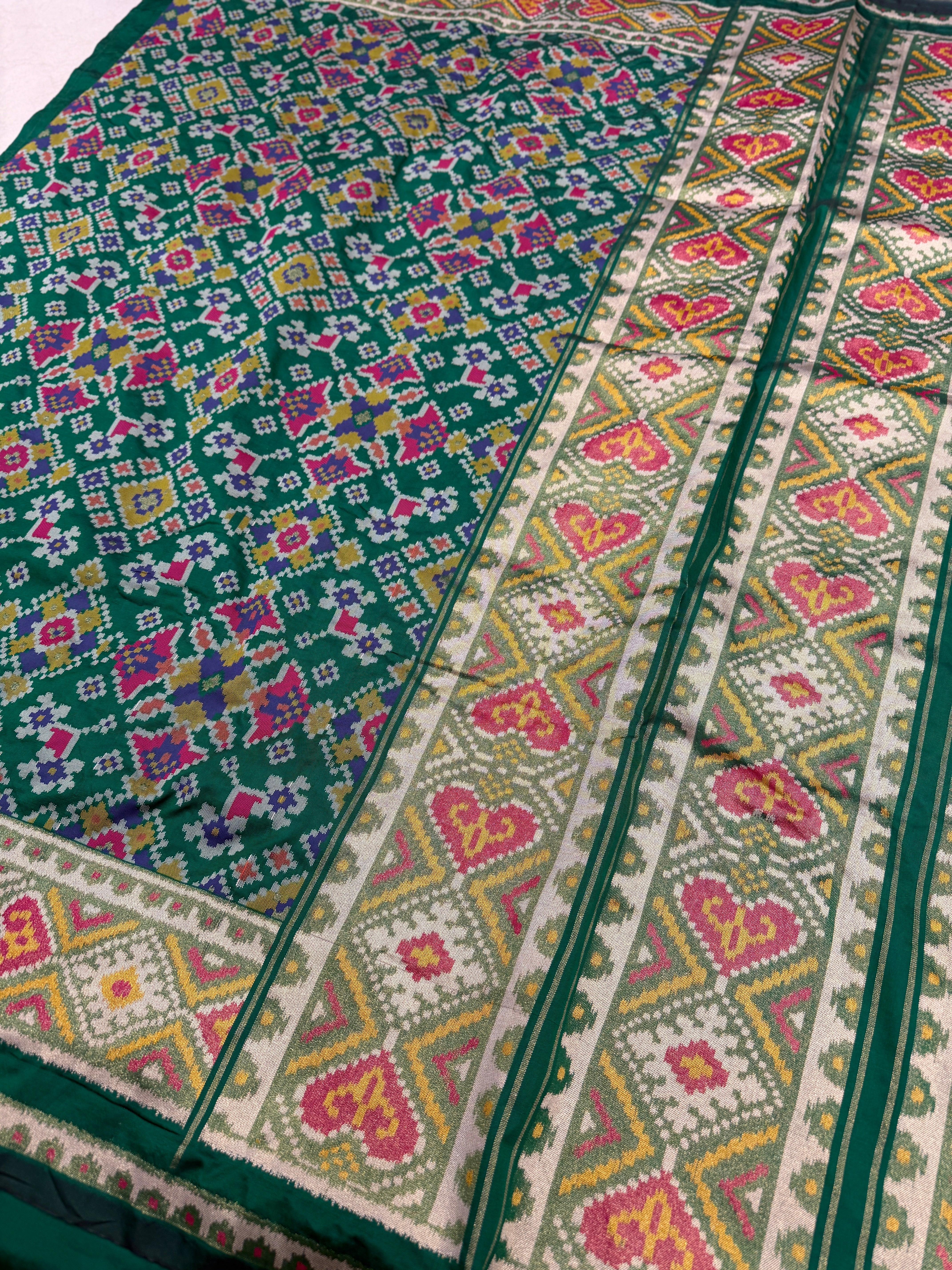 Bottle Green Manek Chowk Semi Silk Weaved Patan Patola Saree