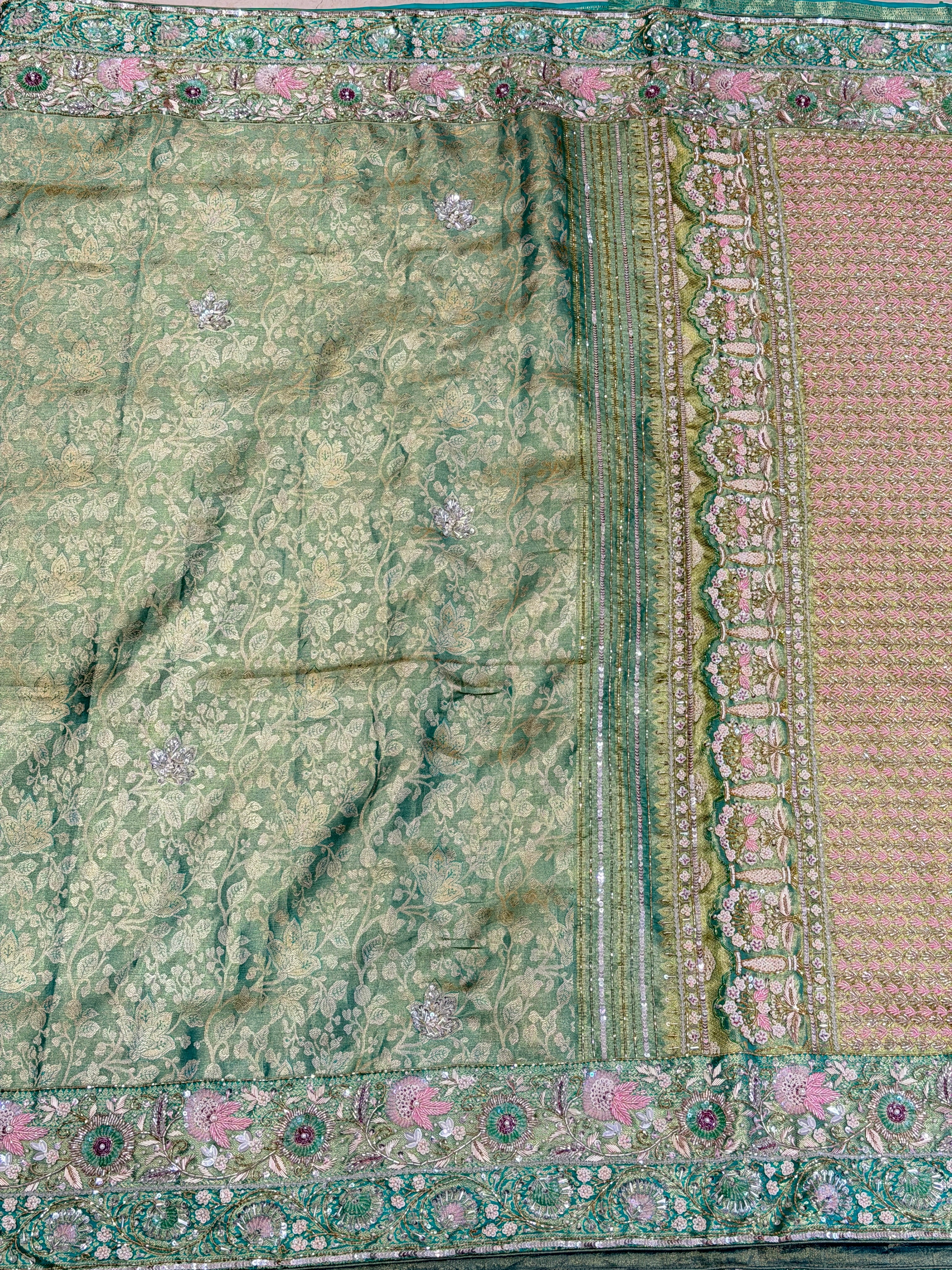 Green Floral Tissue Kanjivaram Hand Embroidery Saree