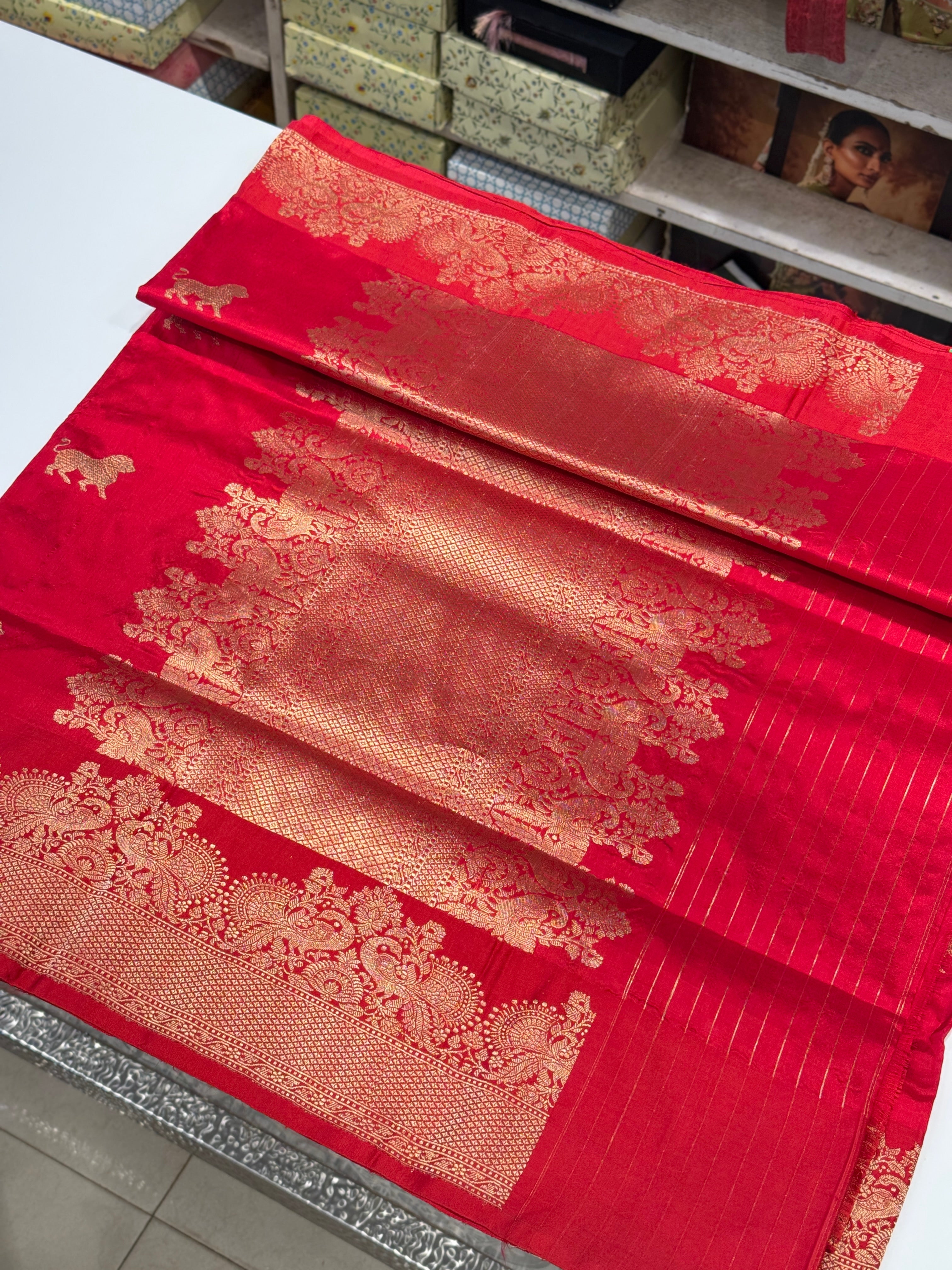 Red Tiger Weave Banarasi Handloom Saree