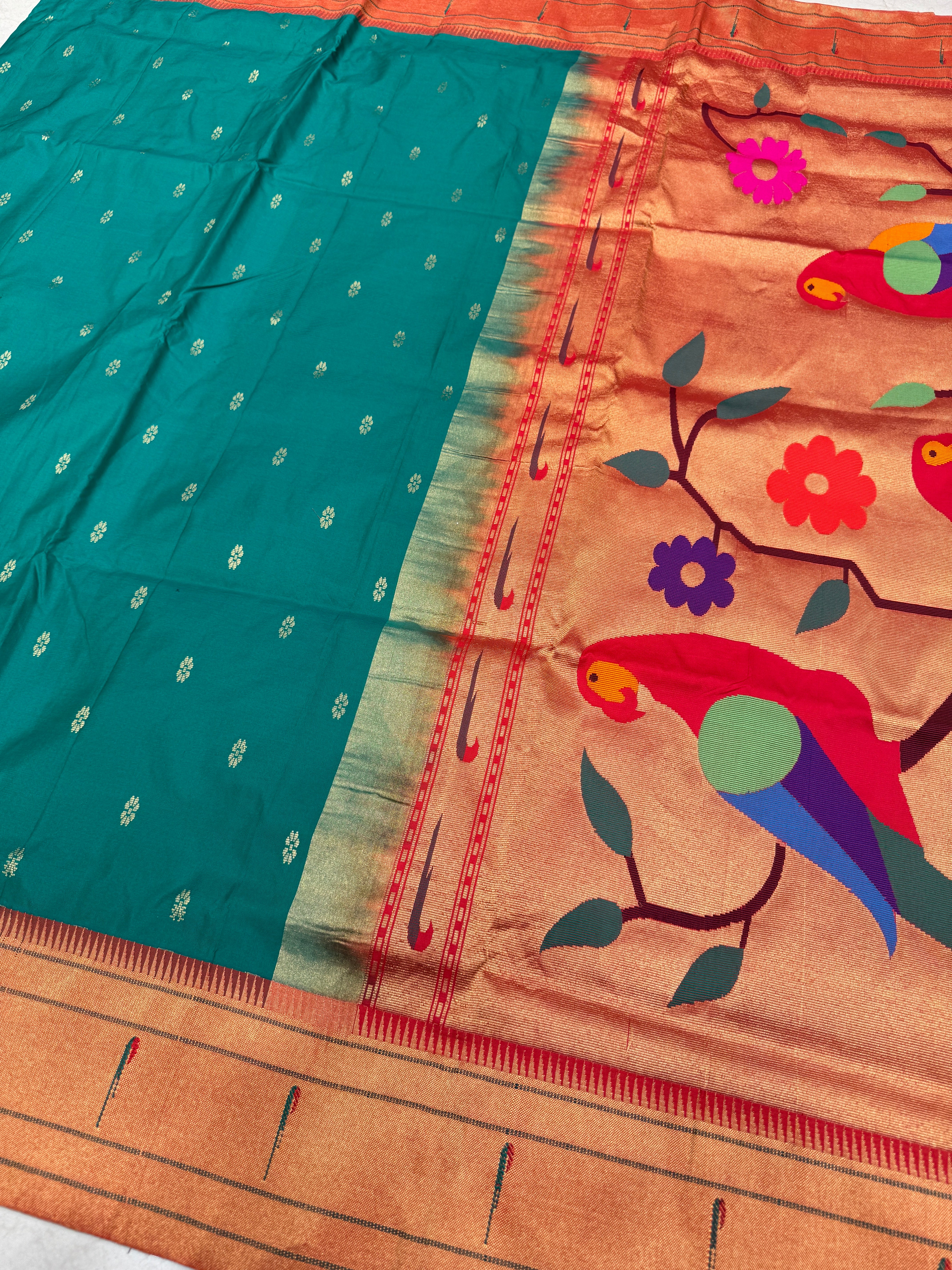 Green Muniya Pure Silk Handloom Paithani Saree