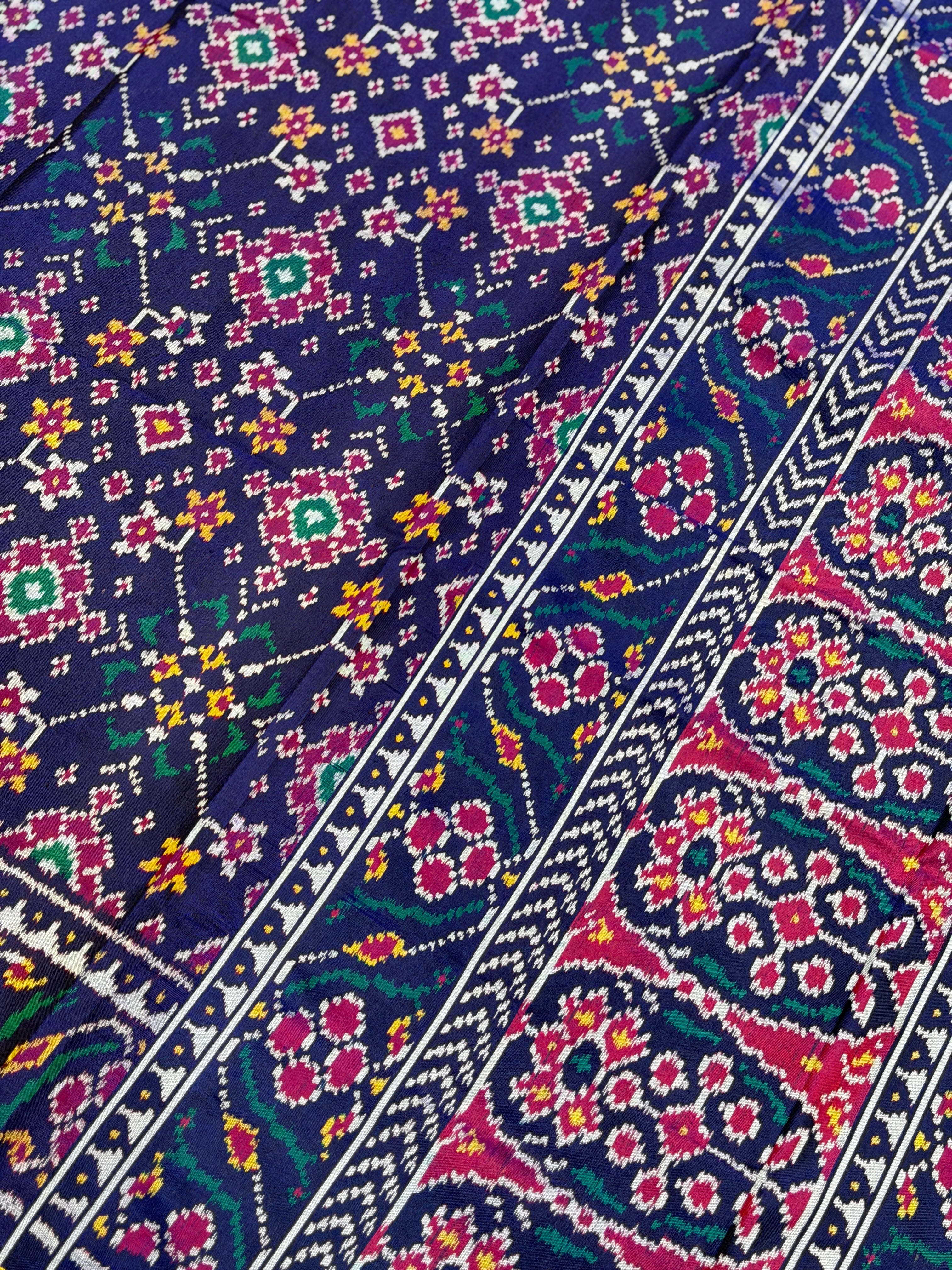Navy Blue Navratna Pure Silk Handloom Patan Patola