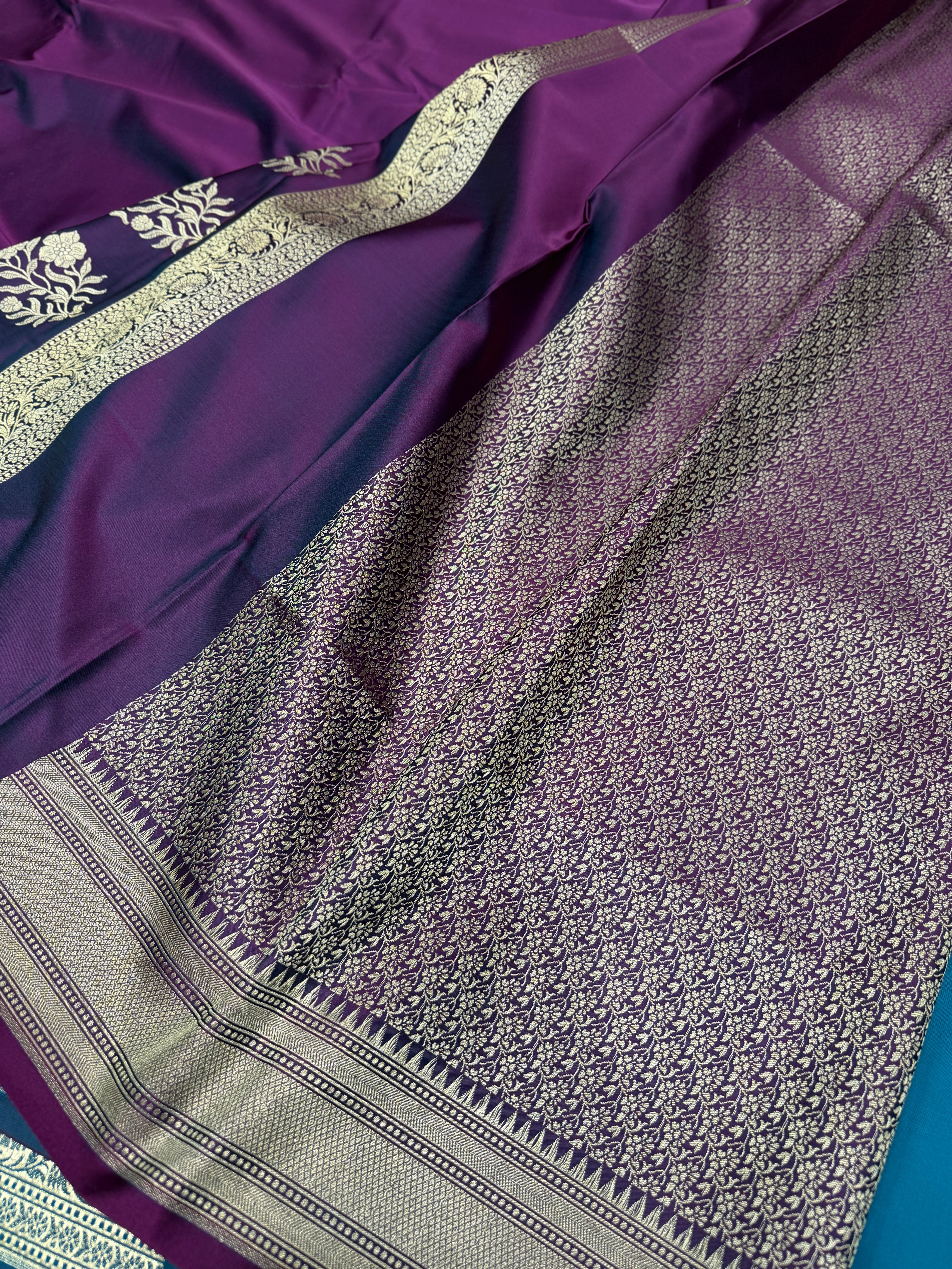 Violet Banarasi Silk Plain Body Border Saree