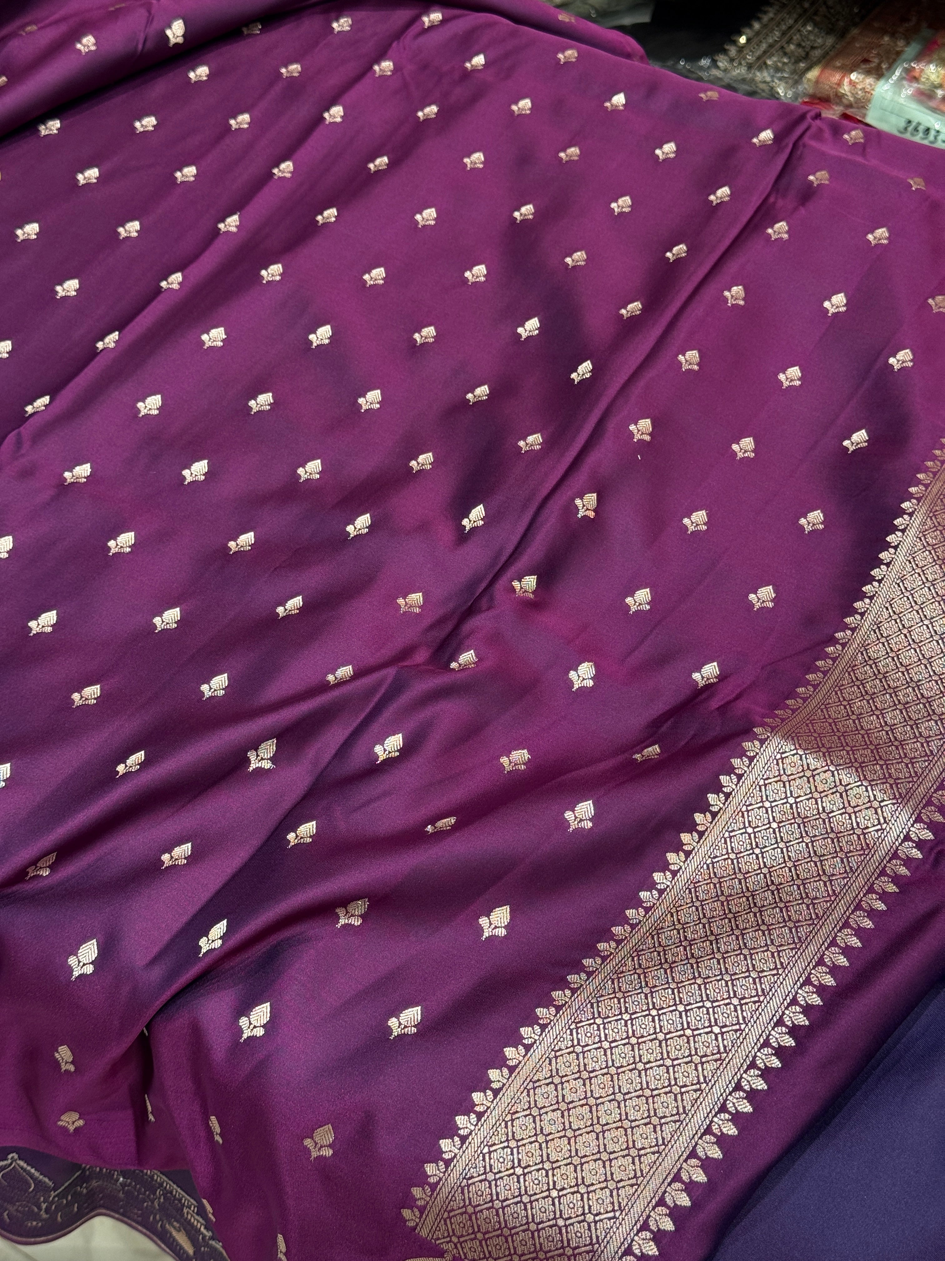 Wine Banarasi Silk Ganga Ghat Border Saree