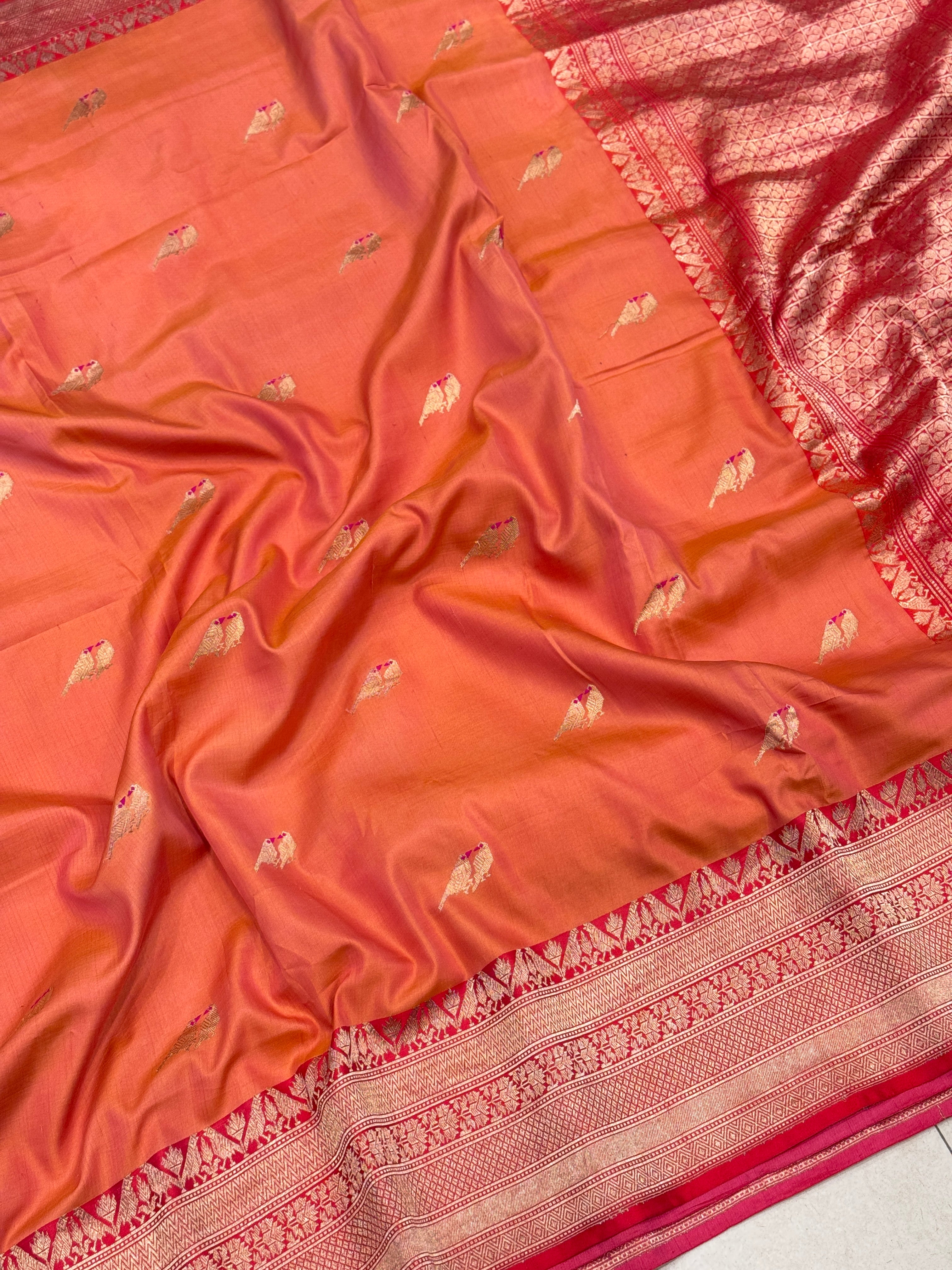 Peach Handloom Banarasi Shikara Saree