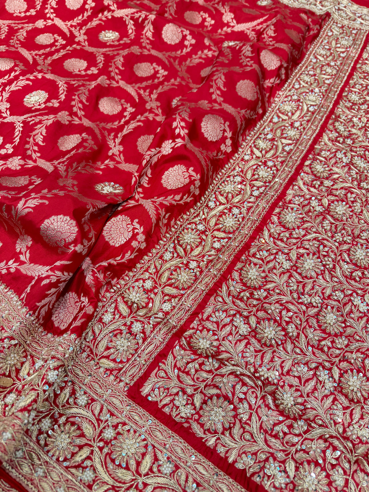 Red Banarasi Handloom Katan Silk Hand Embroidery Zardosi Saree