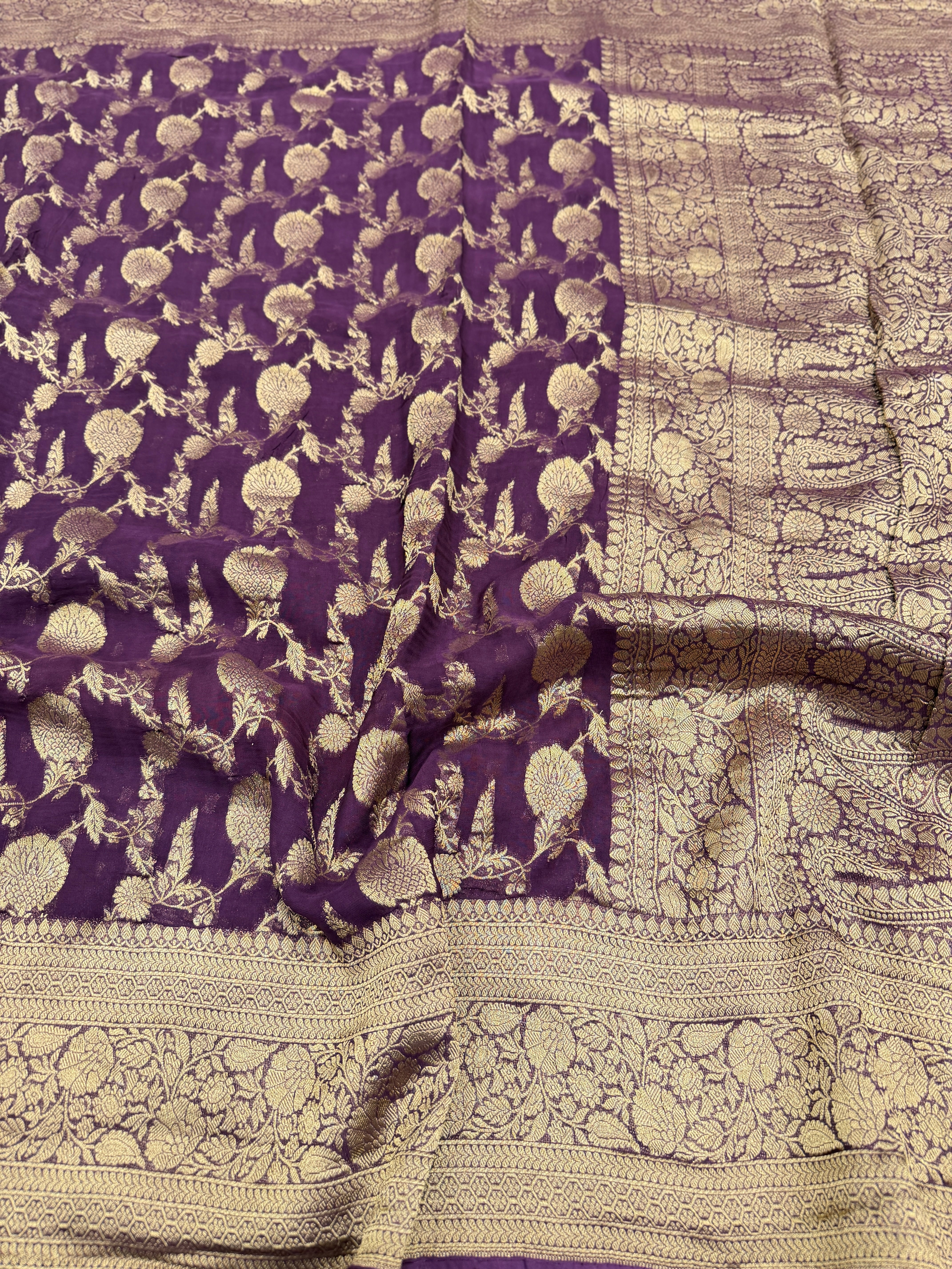 Wine Jaal Banarasi Khaddi Georgette Saree