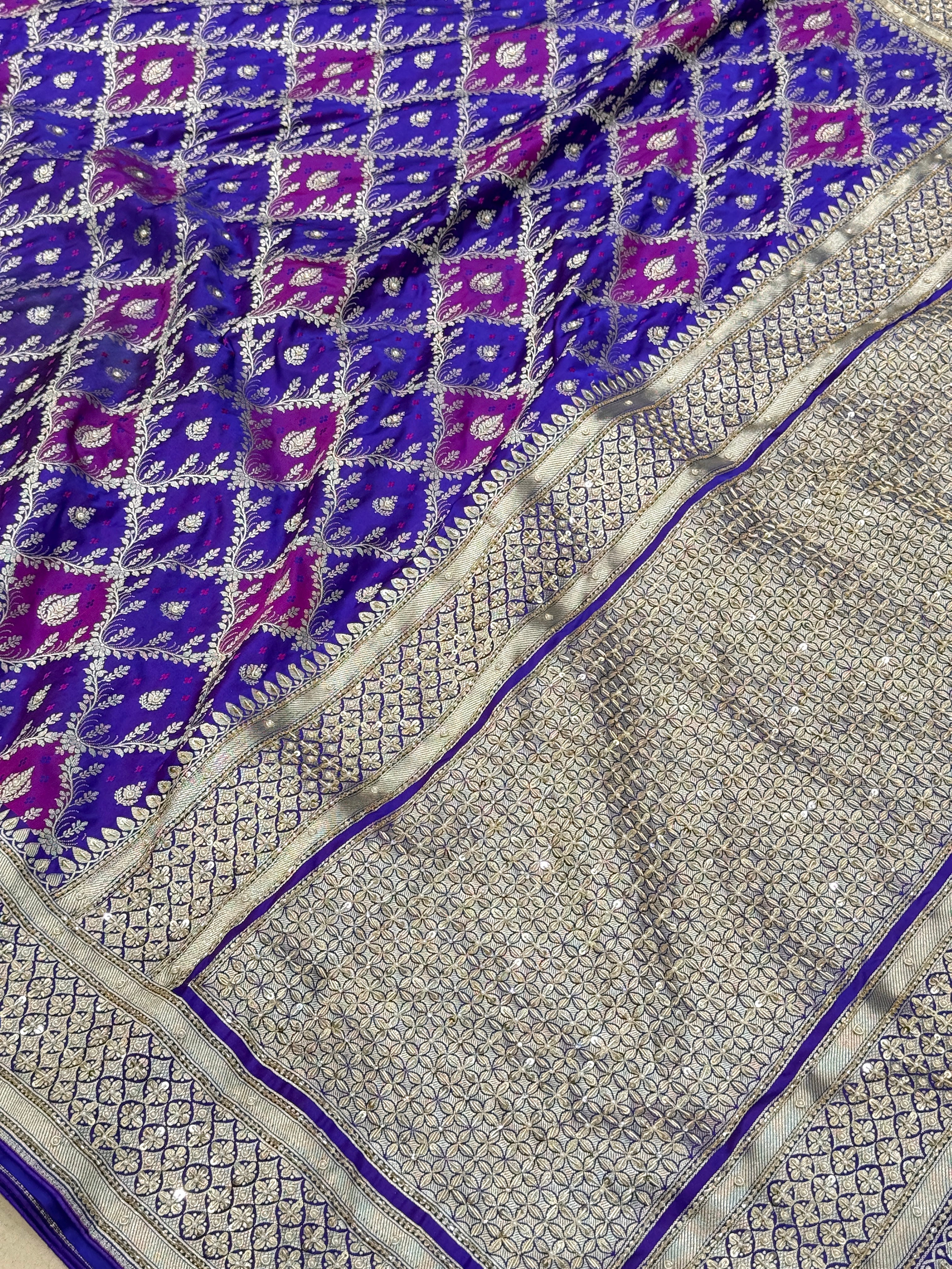 Purple Violet Rangakt Banarasi Silk Zardozi Hand Embroidery Saree