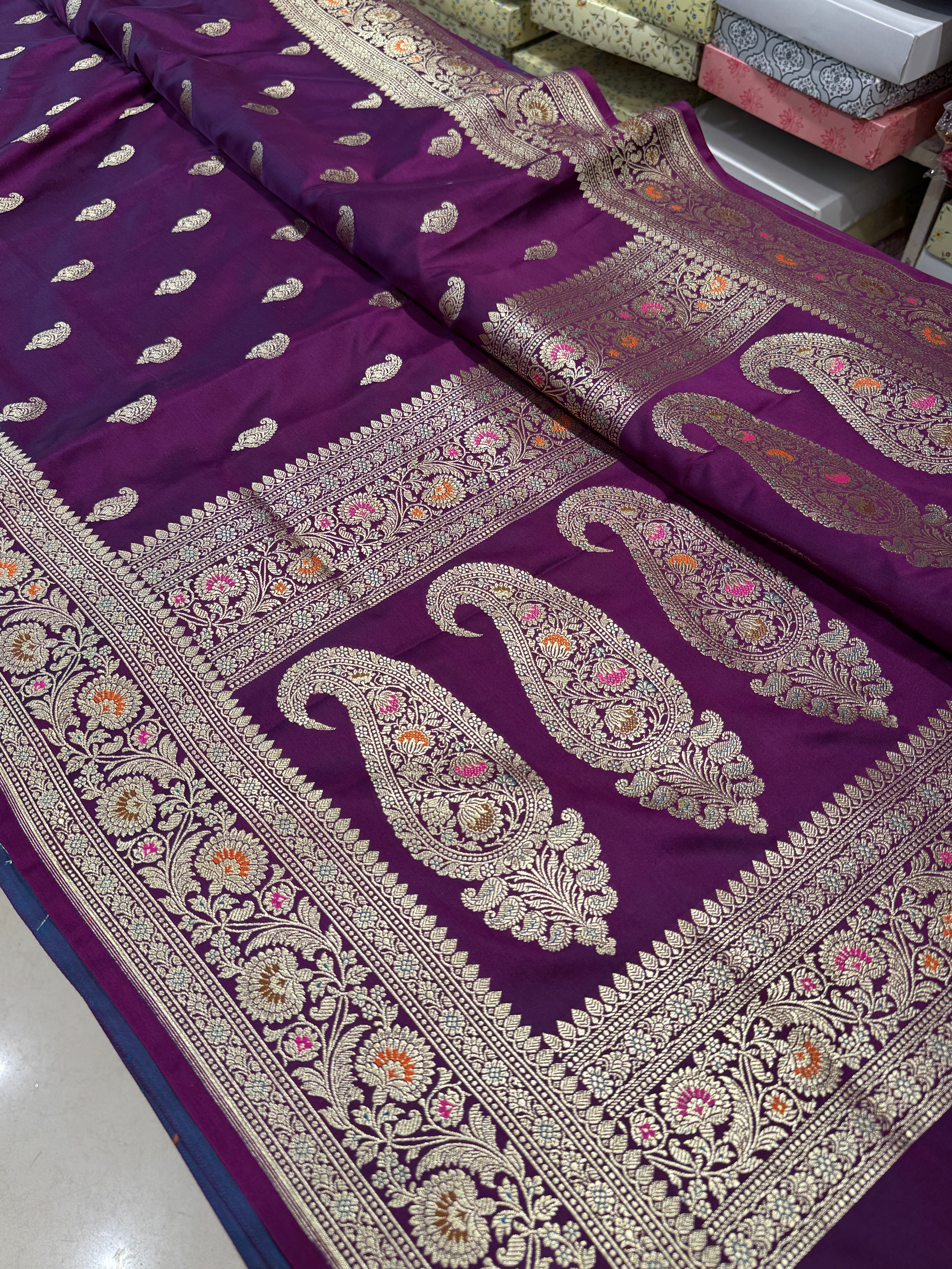 Cross Violet Banarasi Meenakari Saree