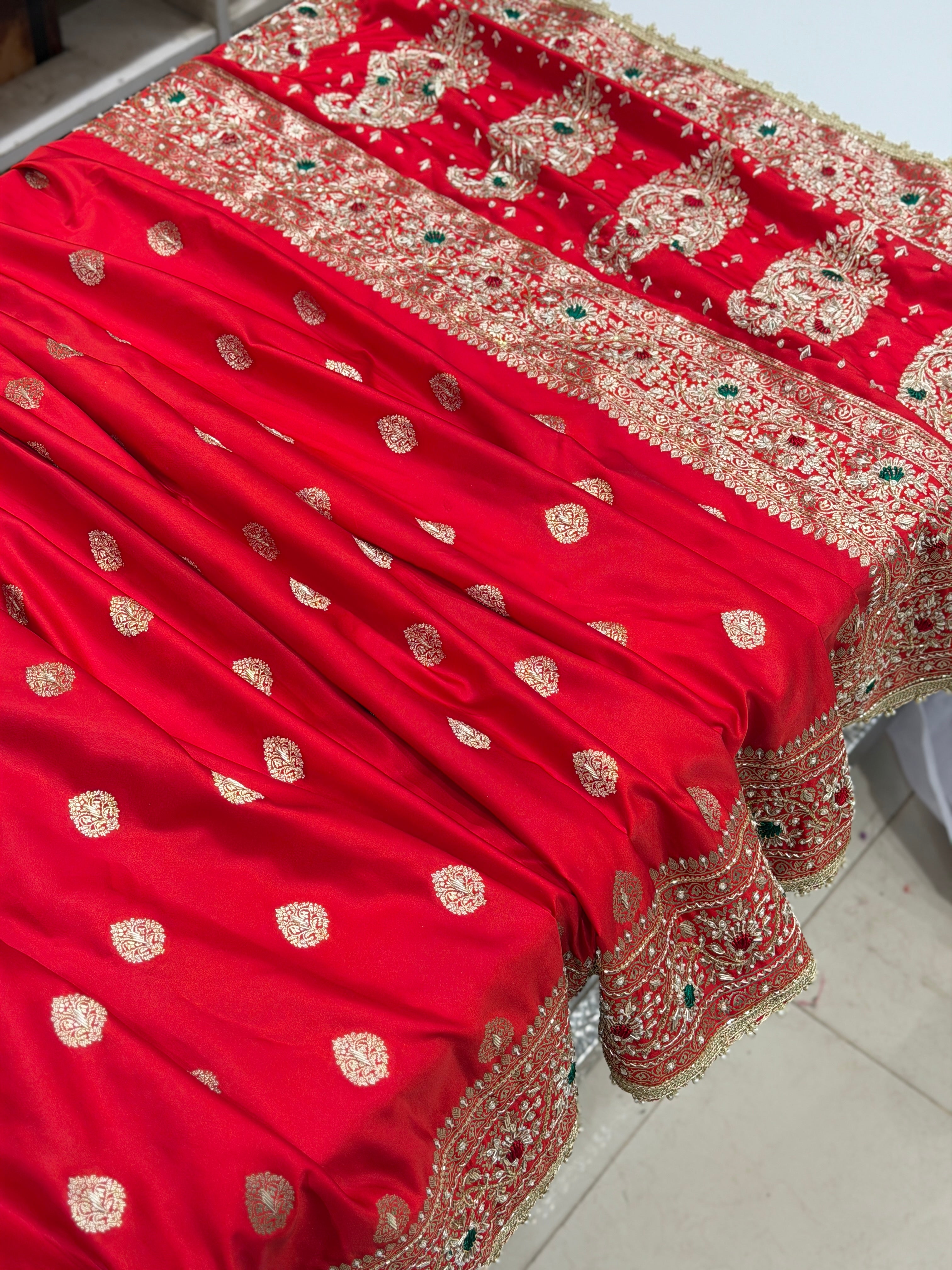Red Banarasi Buttas Resham Zardosi Hand Embroidery Saree