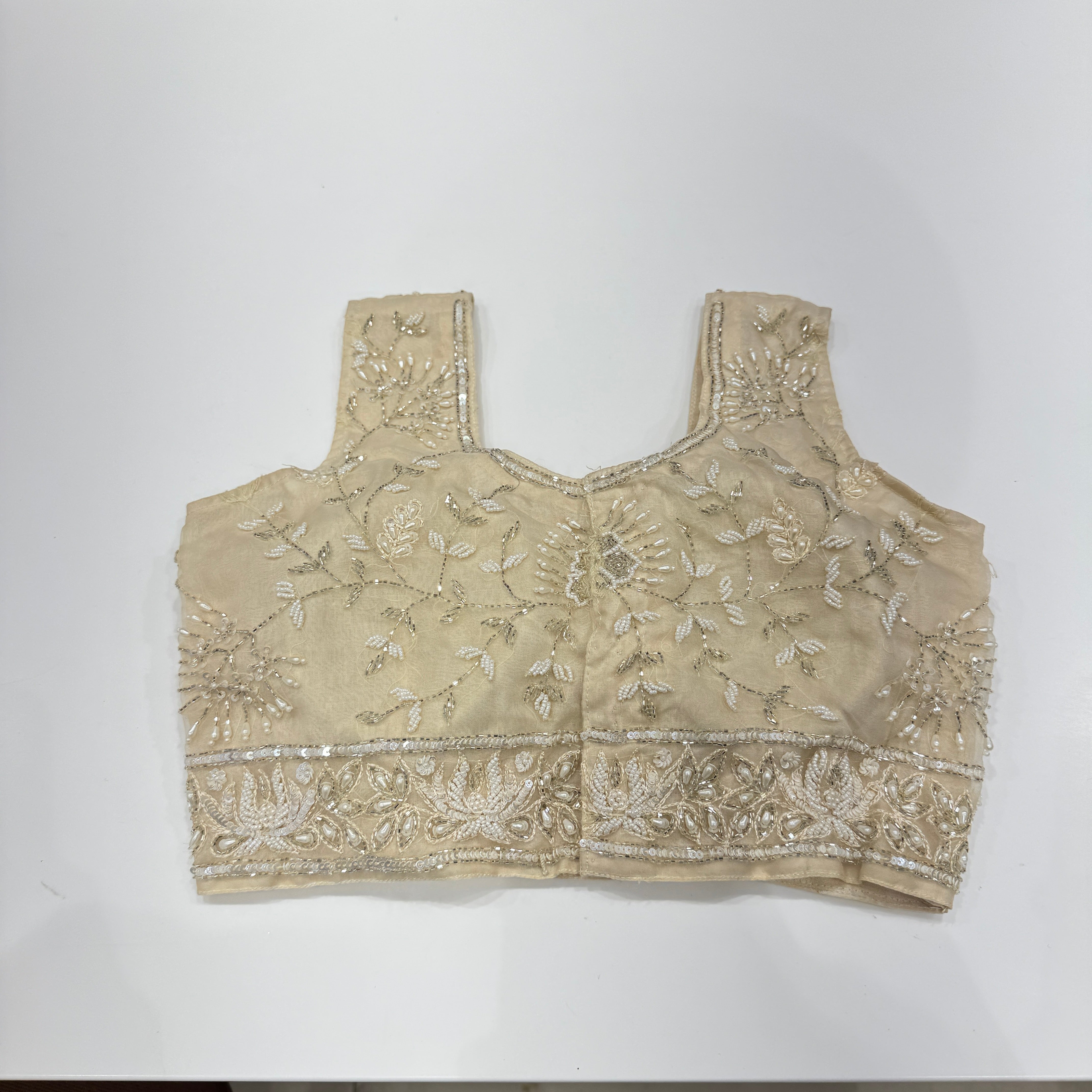 Beige Organza Hand Embroidered Ready Blouse