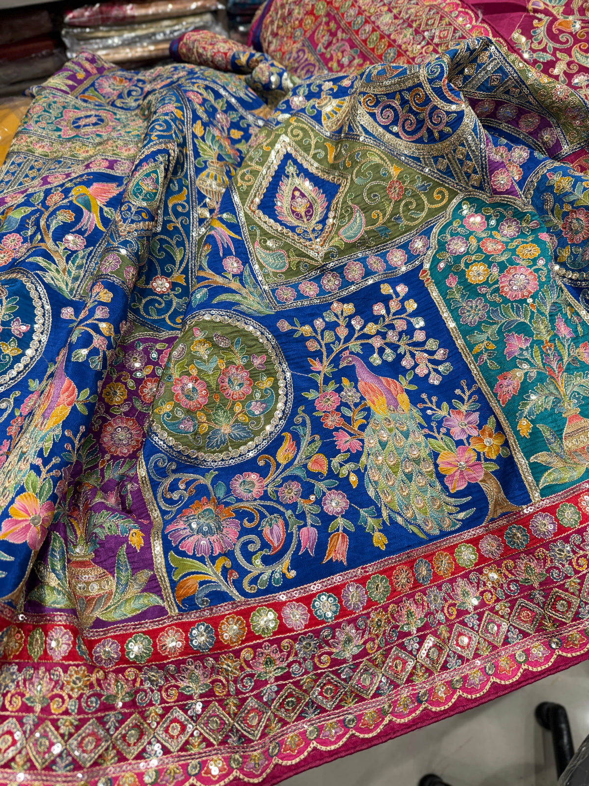 Blue Meenakari Crepe Pita Embroidery Saree