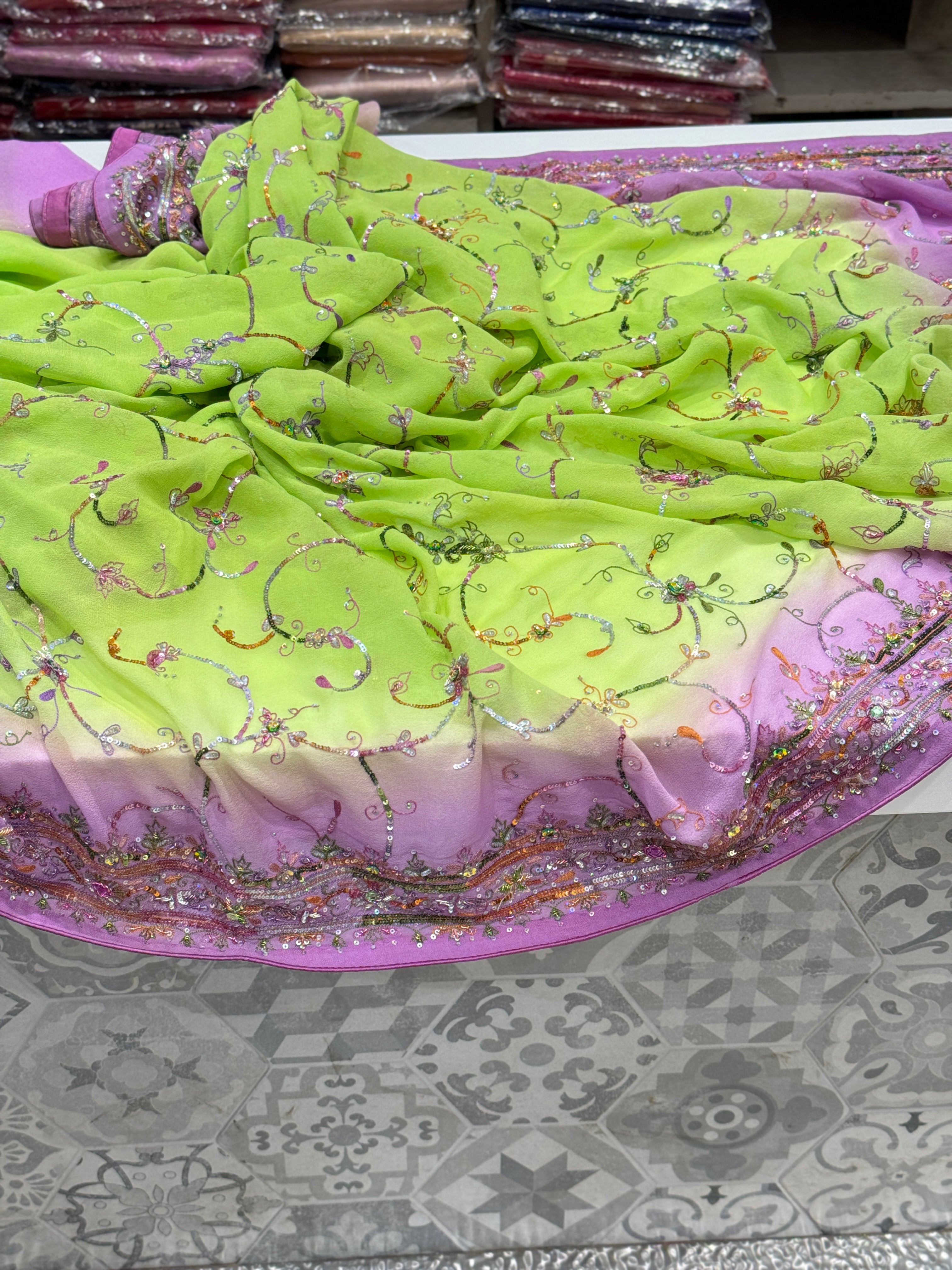 Shaded Georgette Multi Colour Sequin Saree