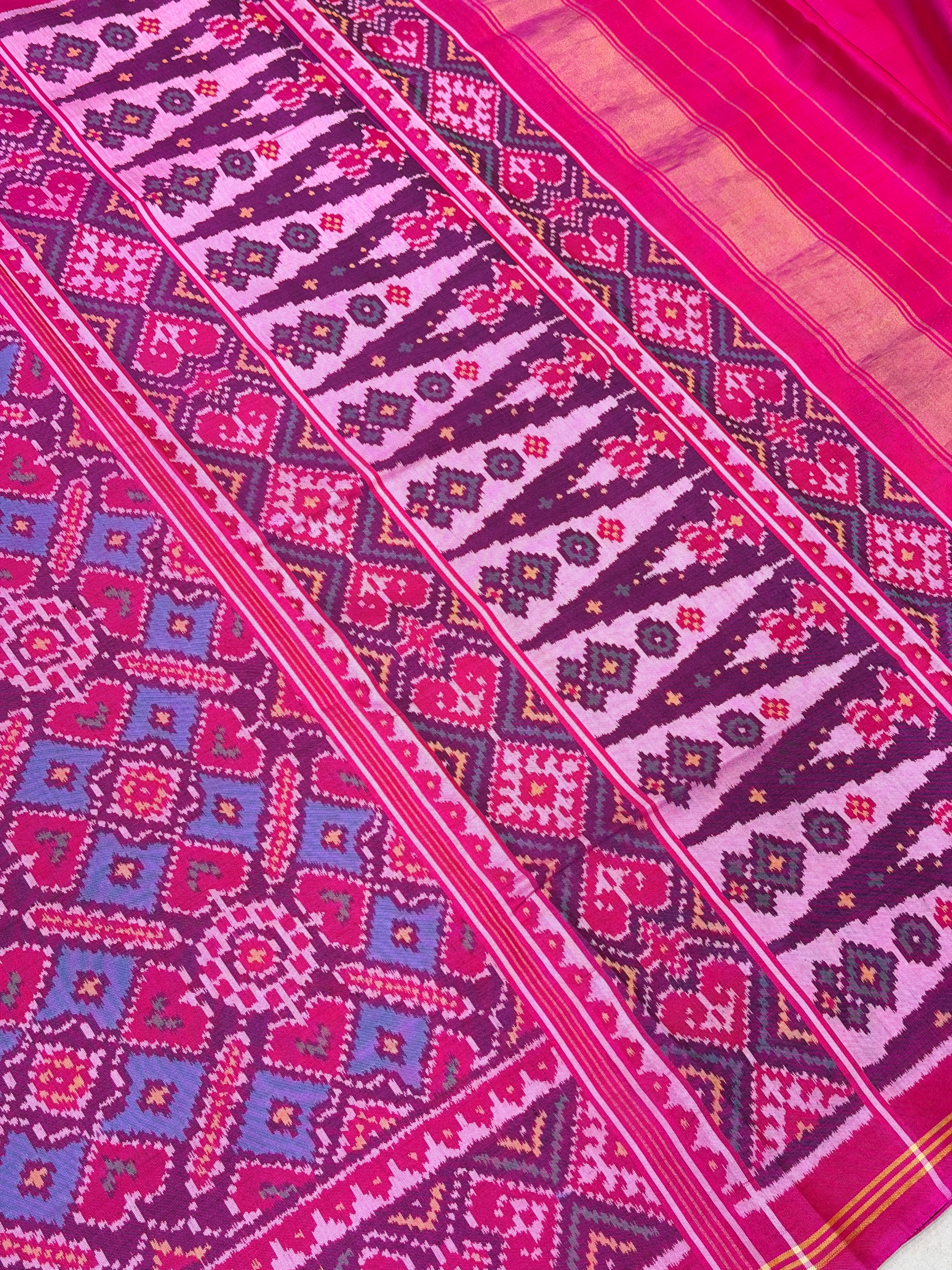 Rani Pink Manek Chowk Pure Silk Patan Patola Handloom Saree