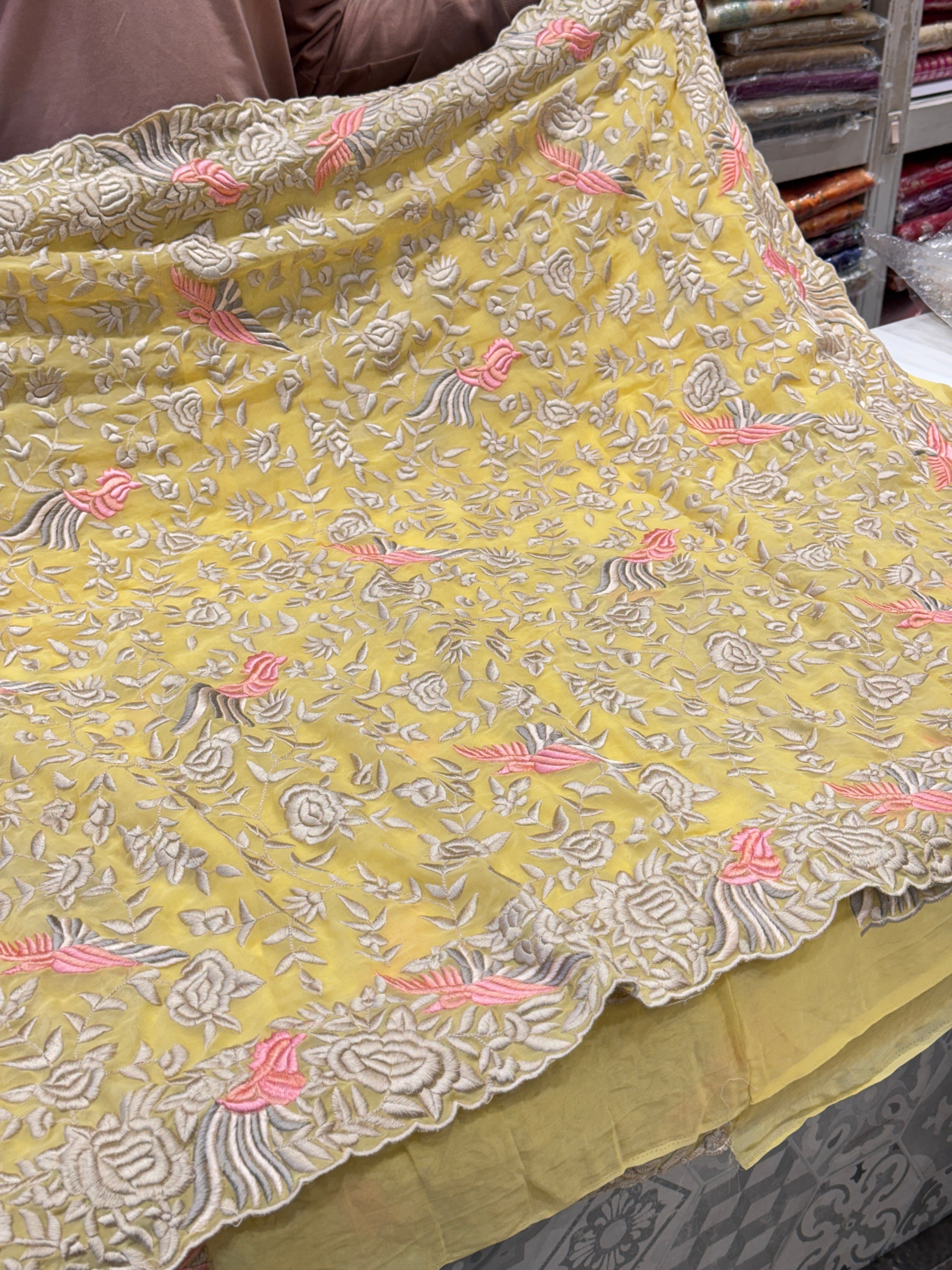 Yellow Multi Colour Parsi Gara Saree