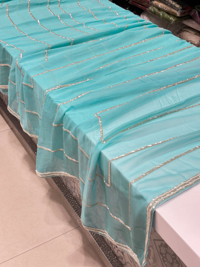 Sea Green Georgette Hand Embroidery Saree