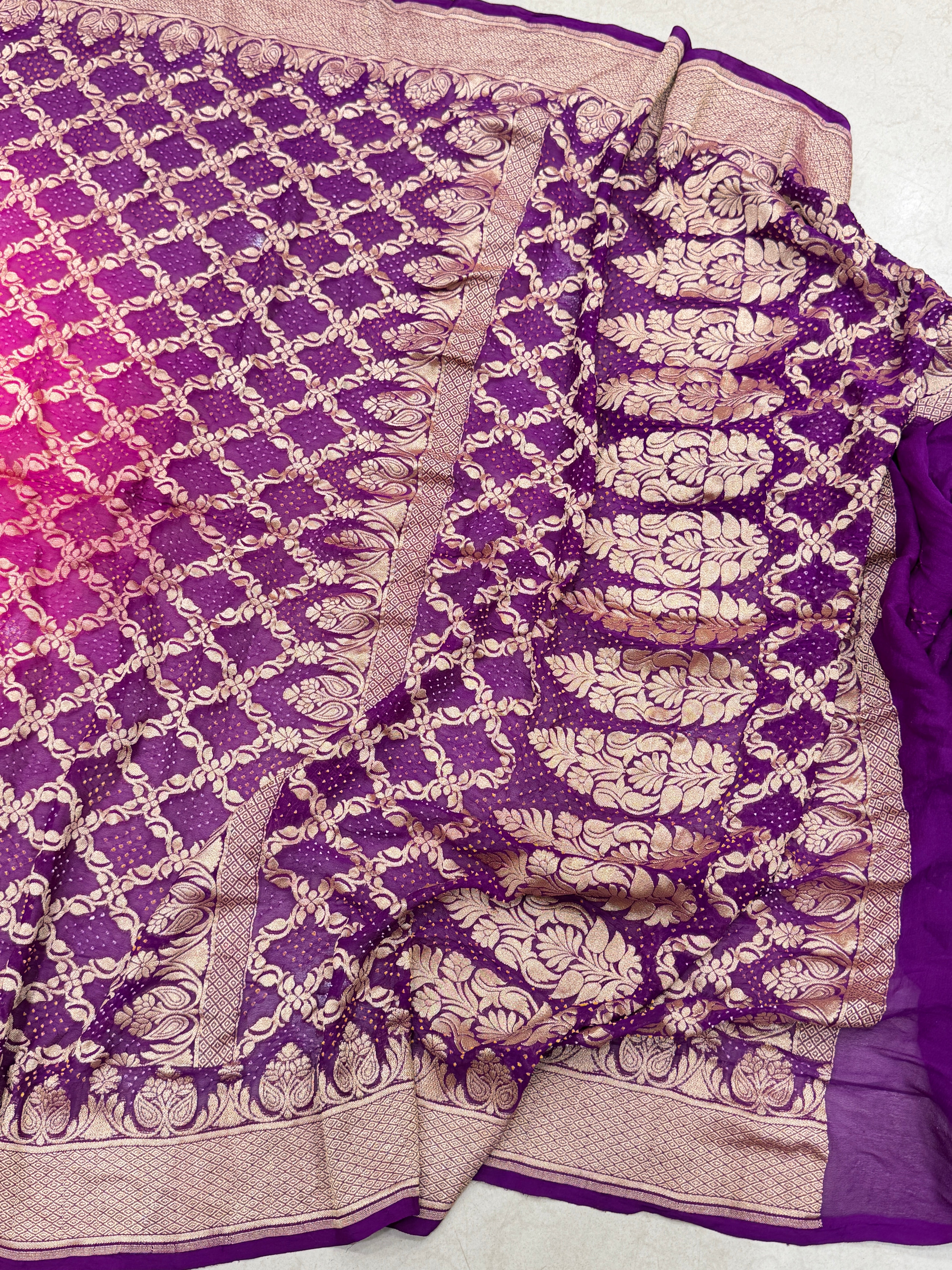 Rani Magenta Bandhej Bandhini Saree