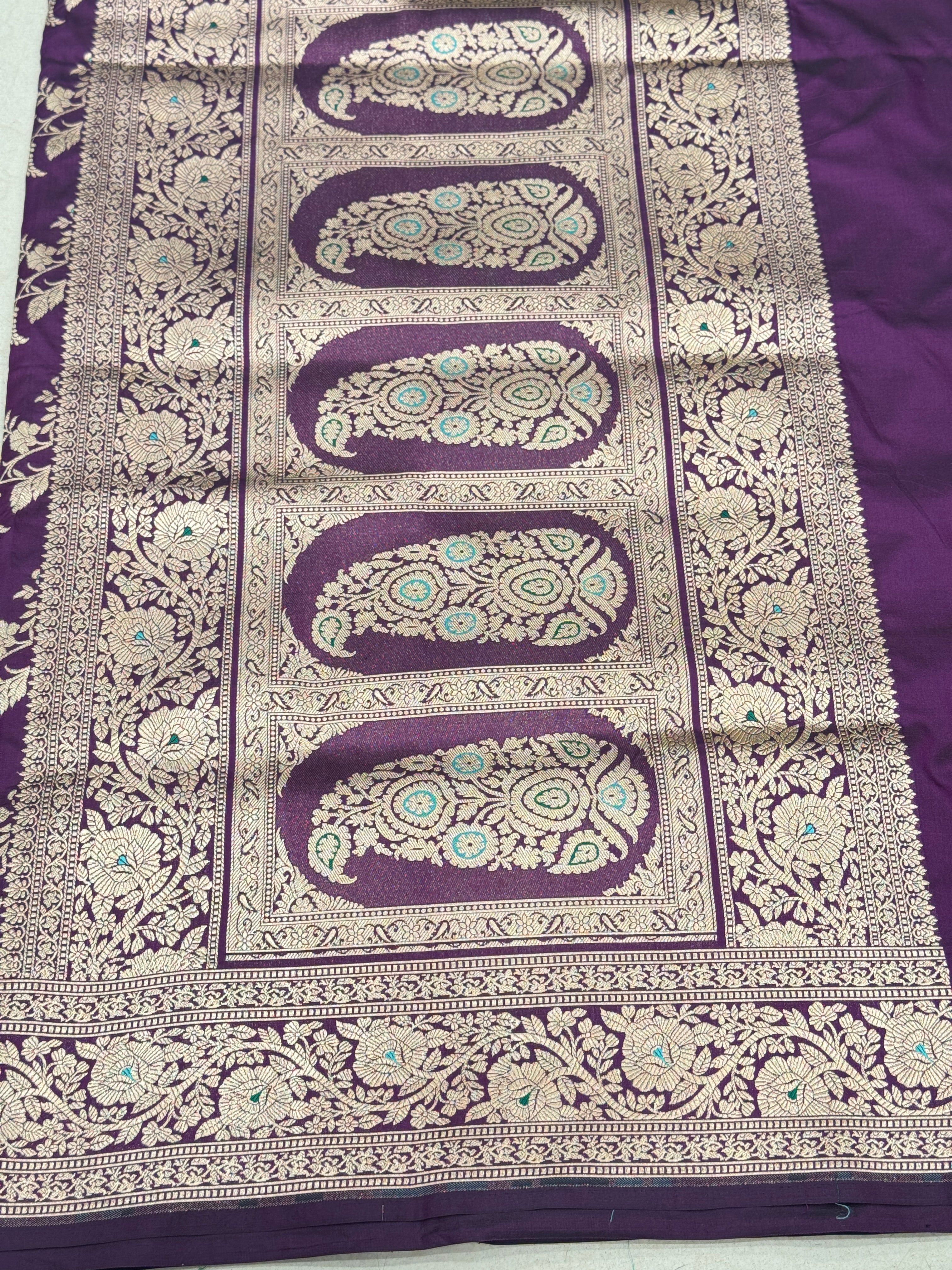 Violet Handloom Meenakari Katan Silk Saree Konai Pallu