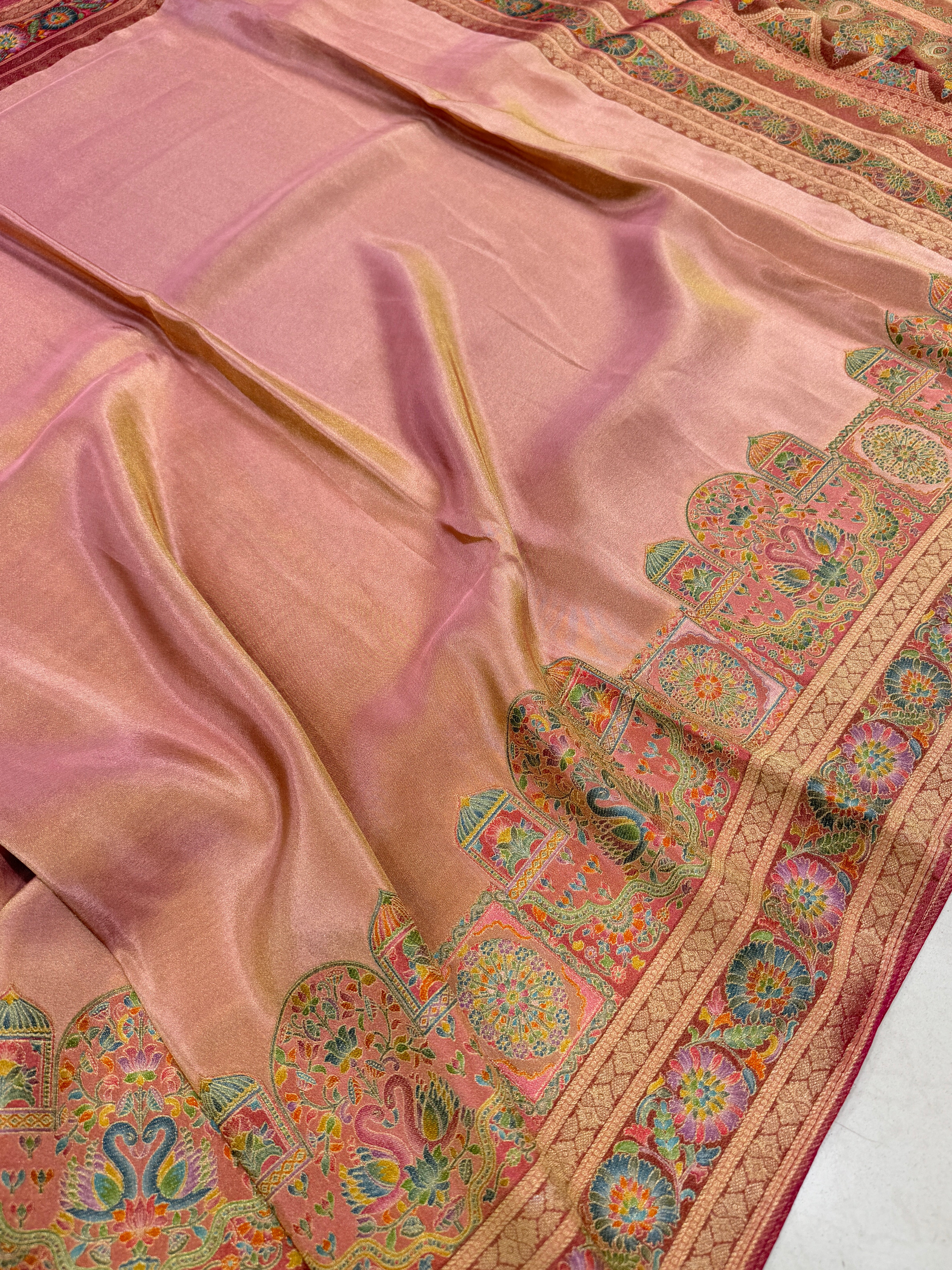 Pink Crepe Tissue Gala Pashmina Saree