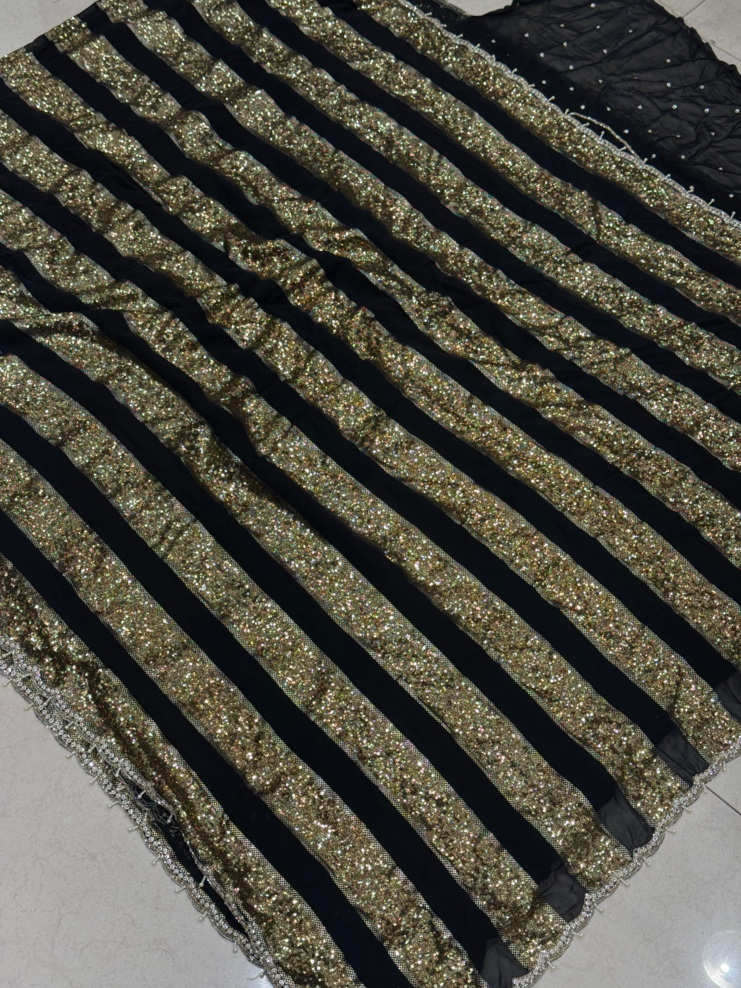 Black Georgette Sequin Contemporary Saree