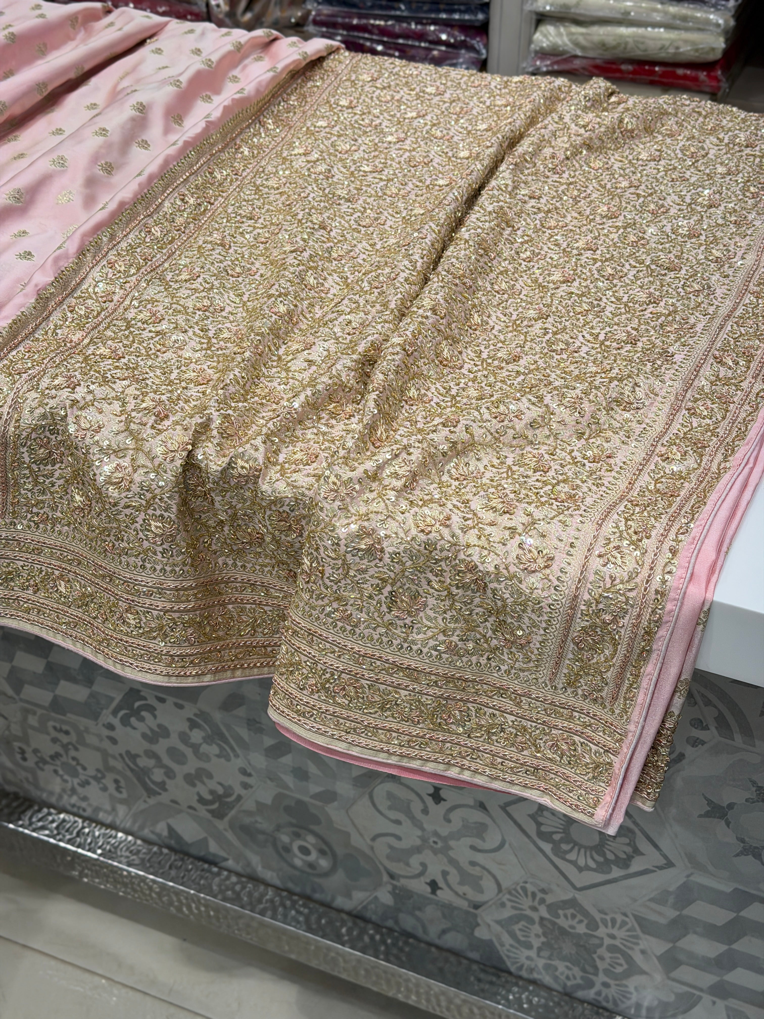 Pink Banarasi Buttis Zardosi Chain Hand Embroidery Saree