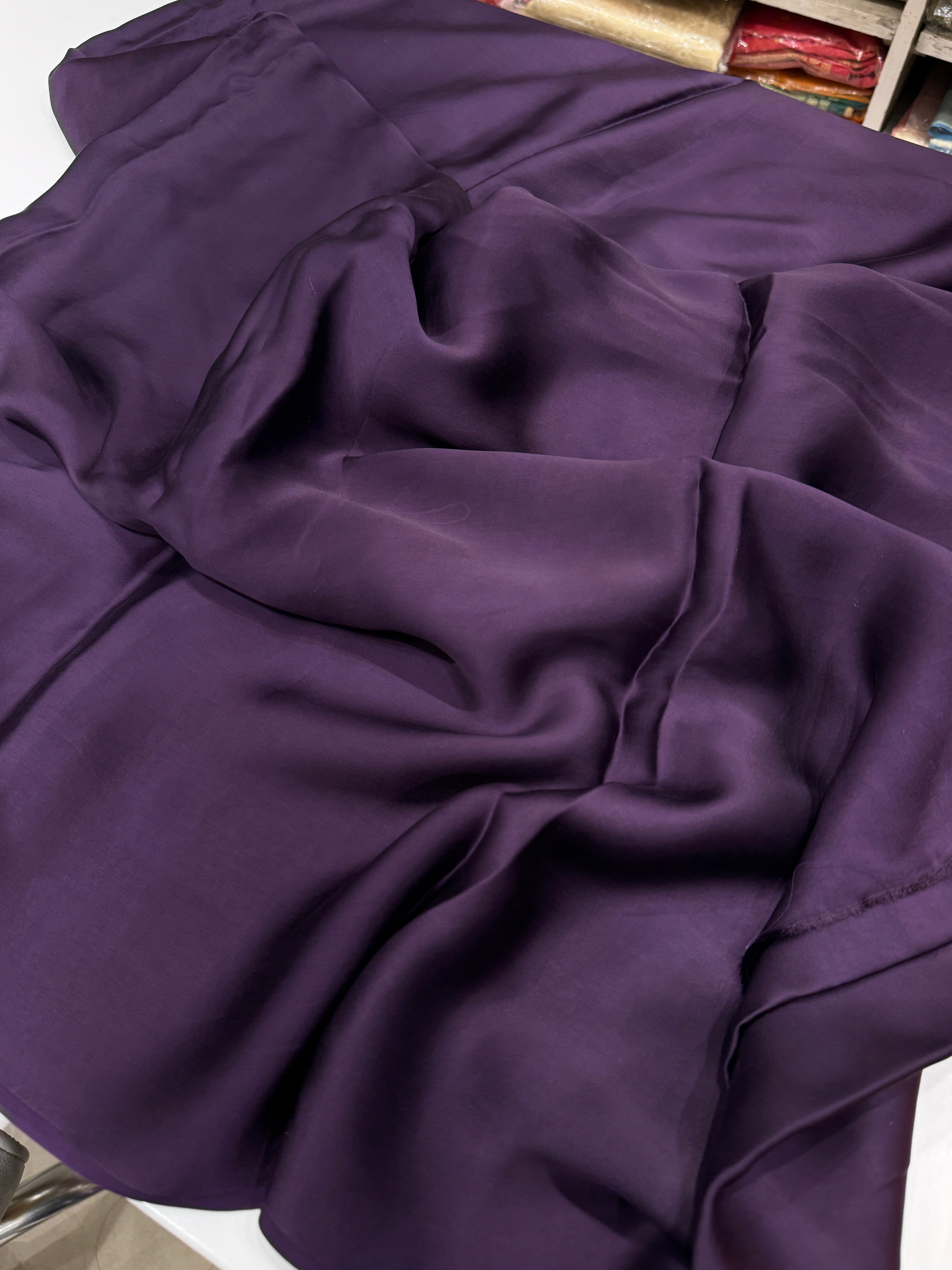 Violet Plain Satin Silk Saree