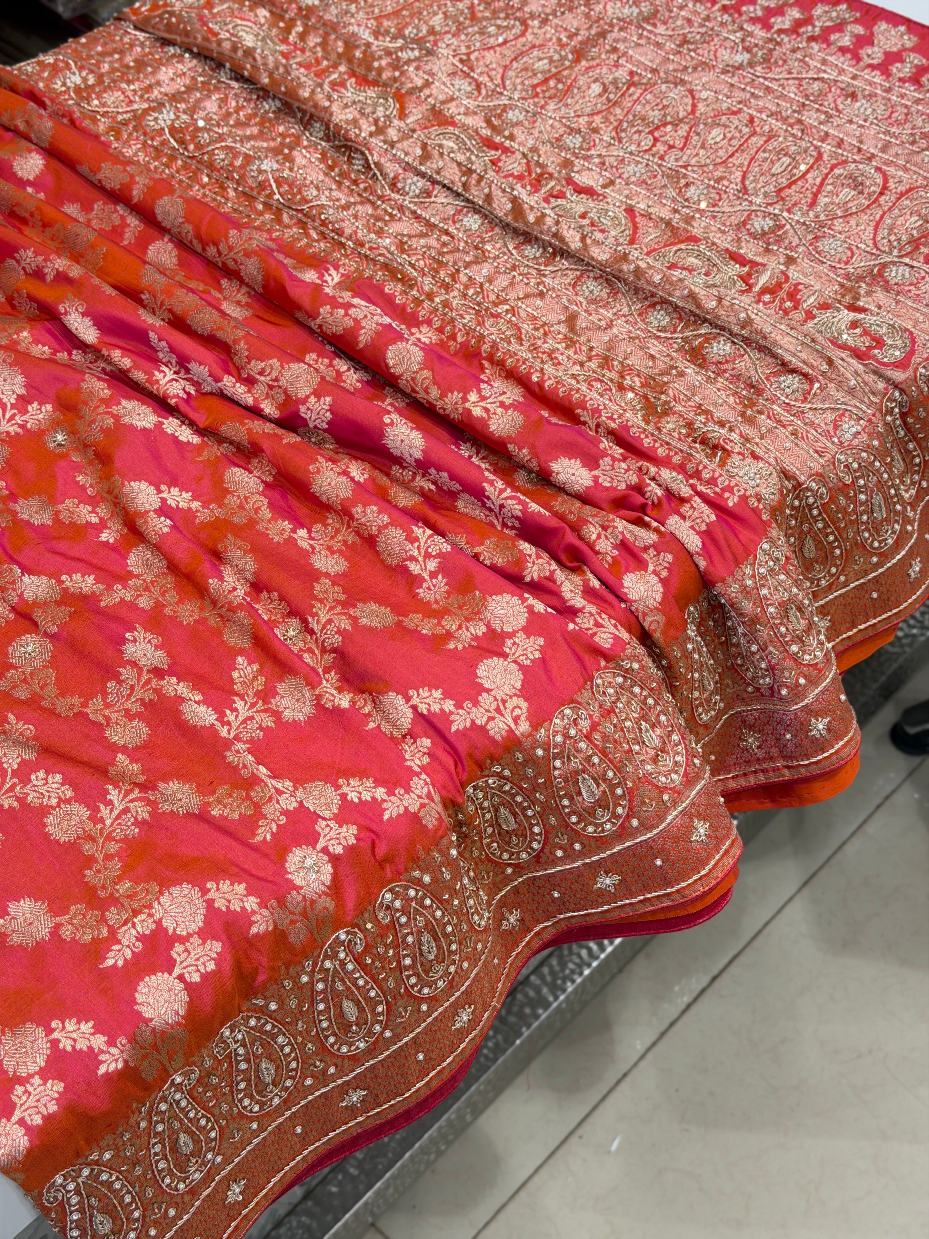 Cross Rani Jaal Handloom Banarasi Pure Katan Zardosi Embroidery Saree