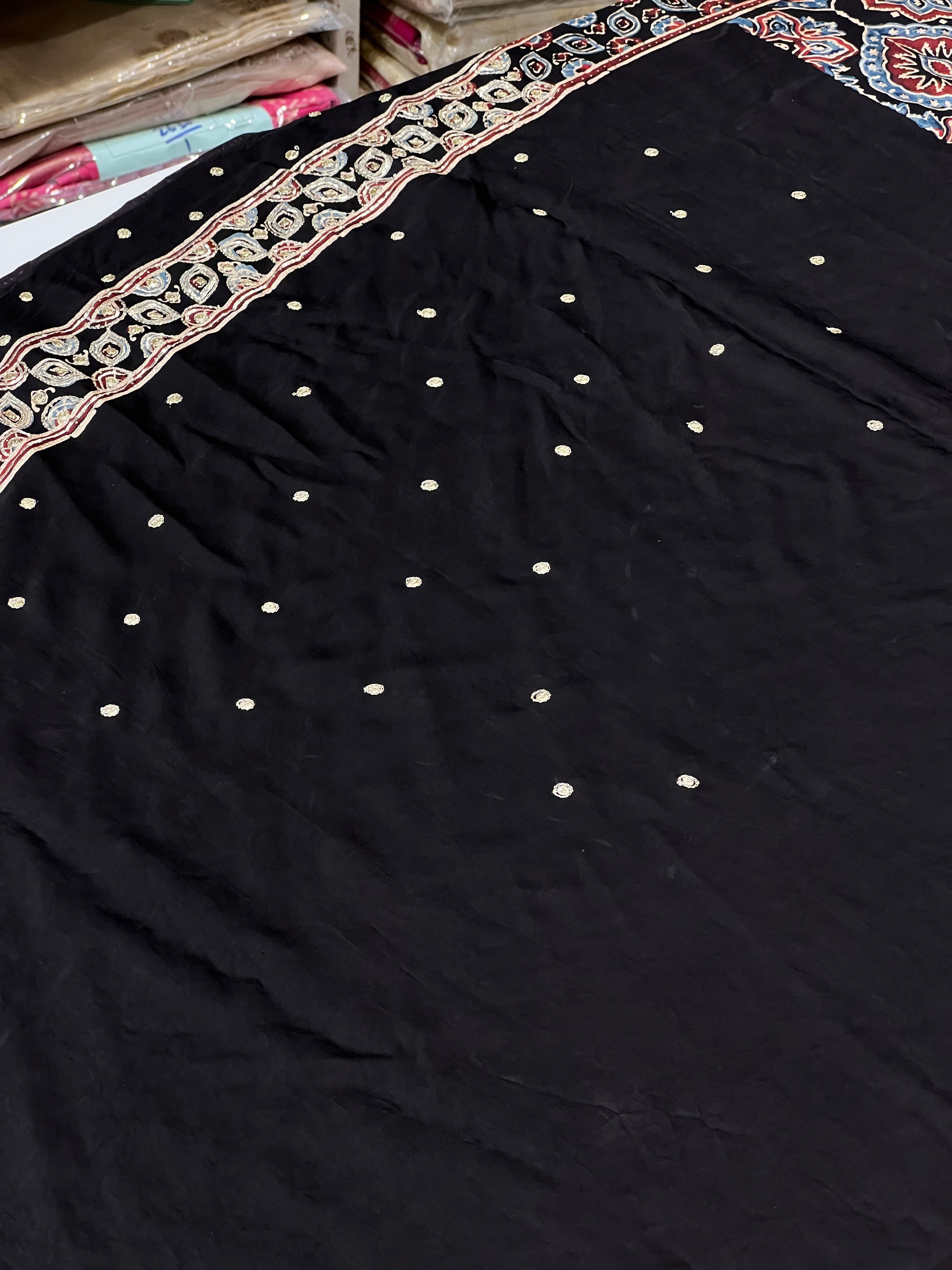 Ajrakh Hand Embroidery Saree