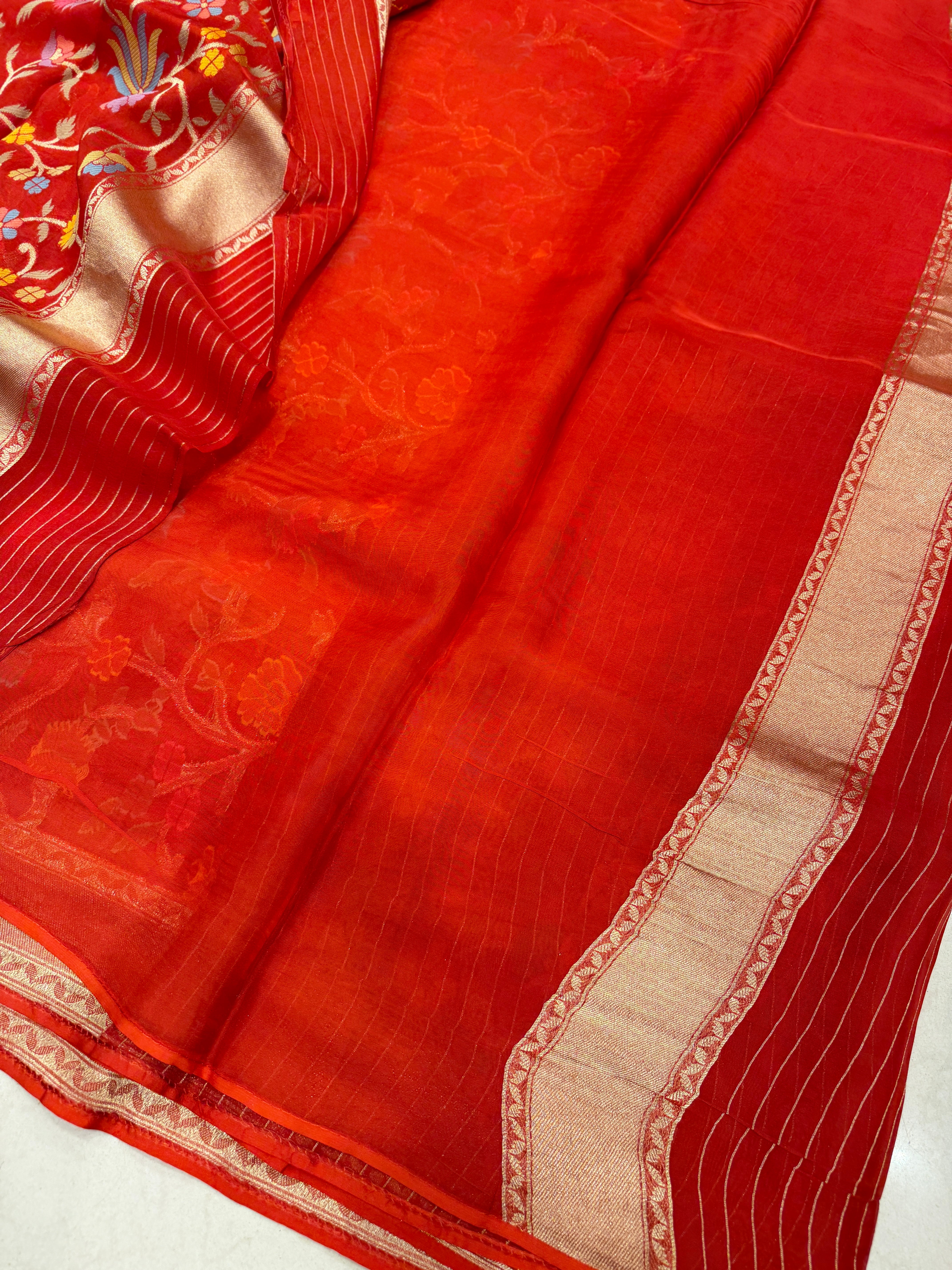 Red Meenakari Woven Soft Organza Saree