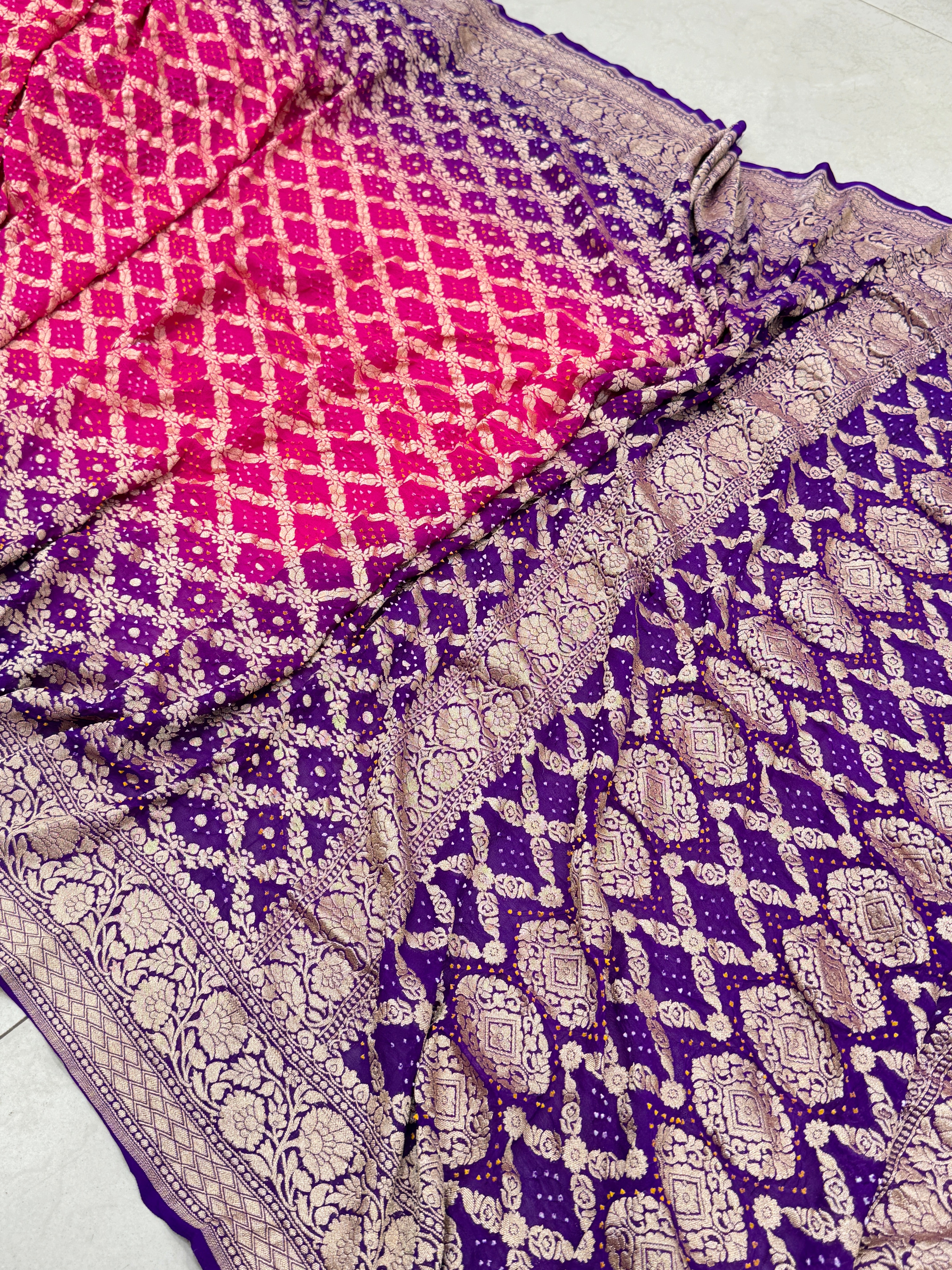 Rani Magenta Shaded Bandhej Bandhini Saree